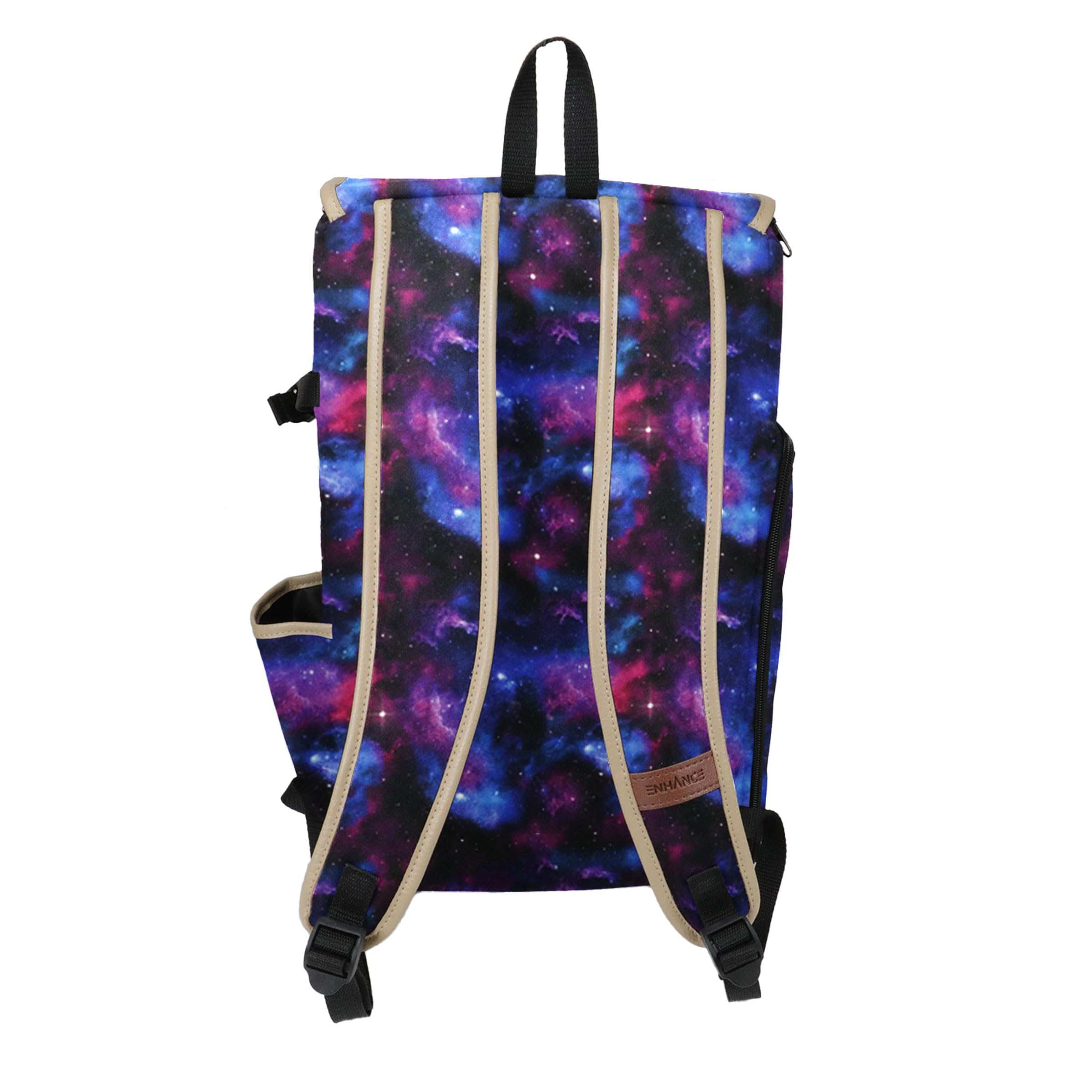 ENHANCE Designer Edizione DnD Zaino - Elegante Zaino per Giochi di Ruolo Dungeons and Dragons - Borsa da Viaggio DnD per 4 Libri e Racoglitore con Contenitore per Miniature, Comode Tracolle (Galassia)