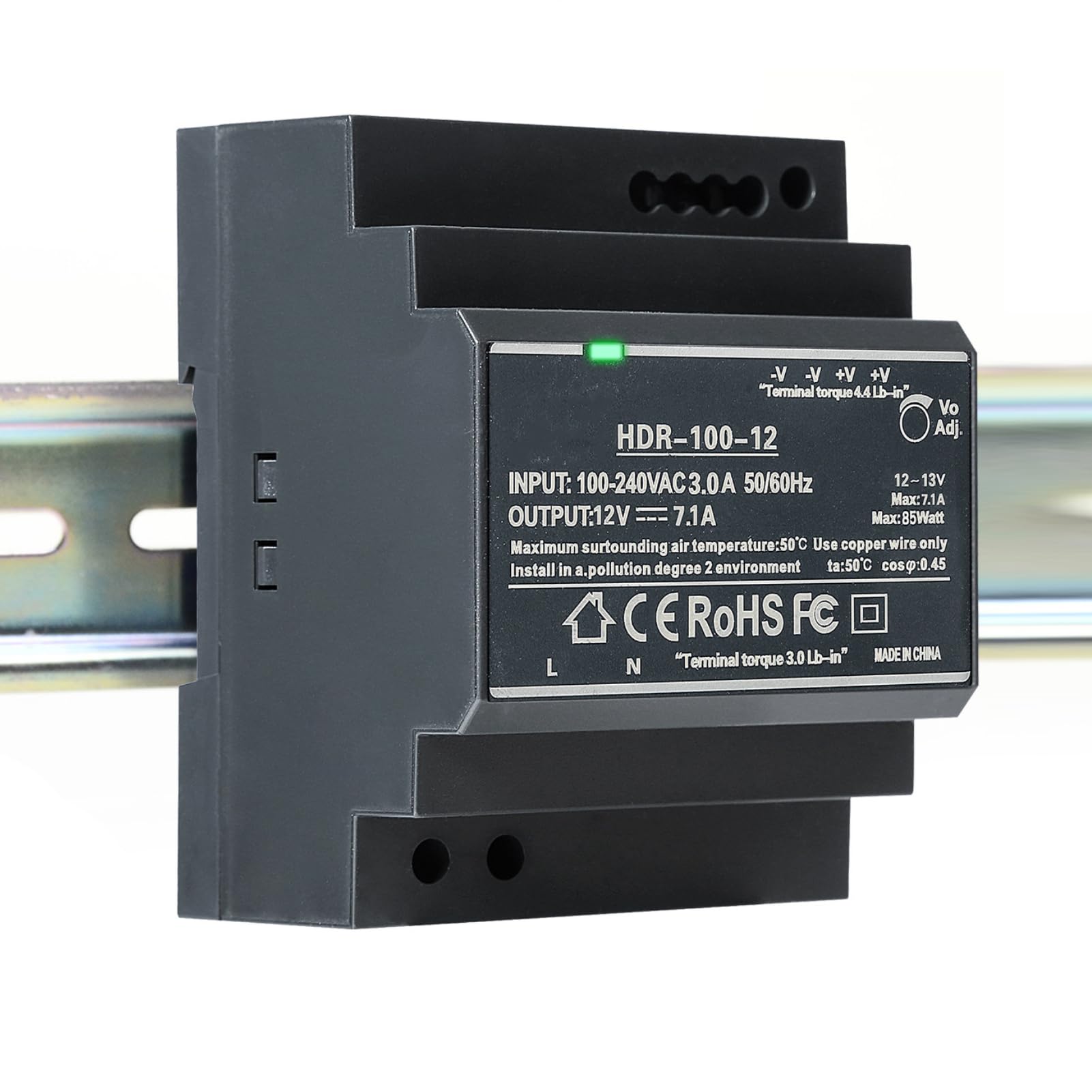 Jadeshay Alimentation 12V, HDR-100-12 Bloc d'alimentation rail DIN 12V DC 7.1A 100W Alimentation sur Rail DIN Transformateur 12V