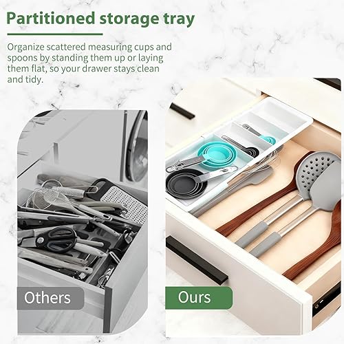 Miniatura 5 de Organizador de tazas medidoras expandible y organizador de cuchara medidora para cajones profundos, organizador de cajones de cocina ajustable de