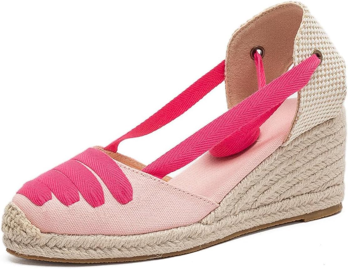 U-lite Womens Espadrille Wedge Sandals Closed Toe Platform Lace Up Ankle Strap Slingback Summer Dress Shoes