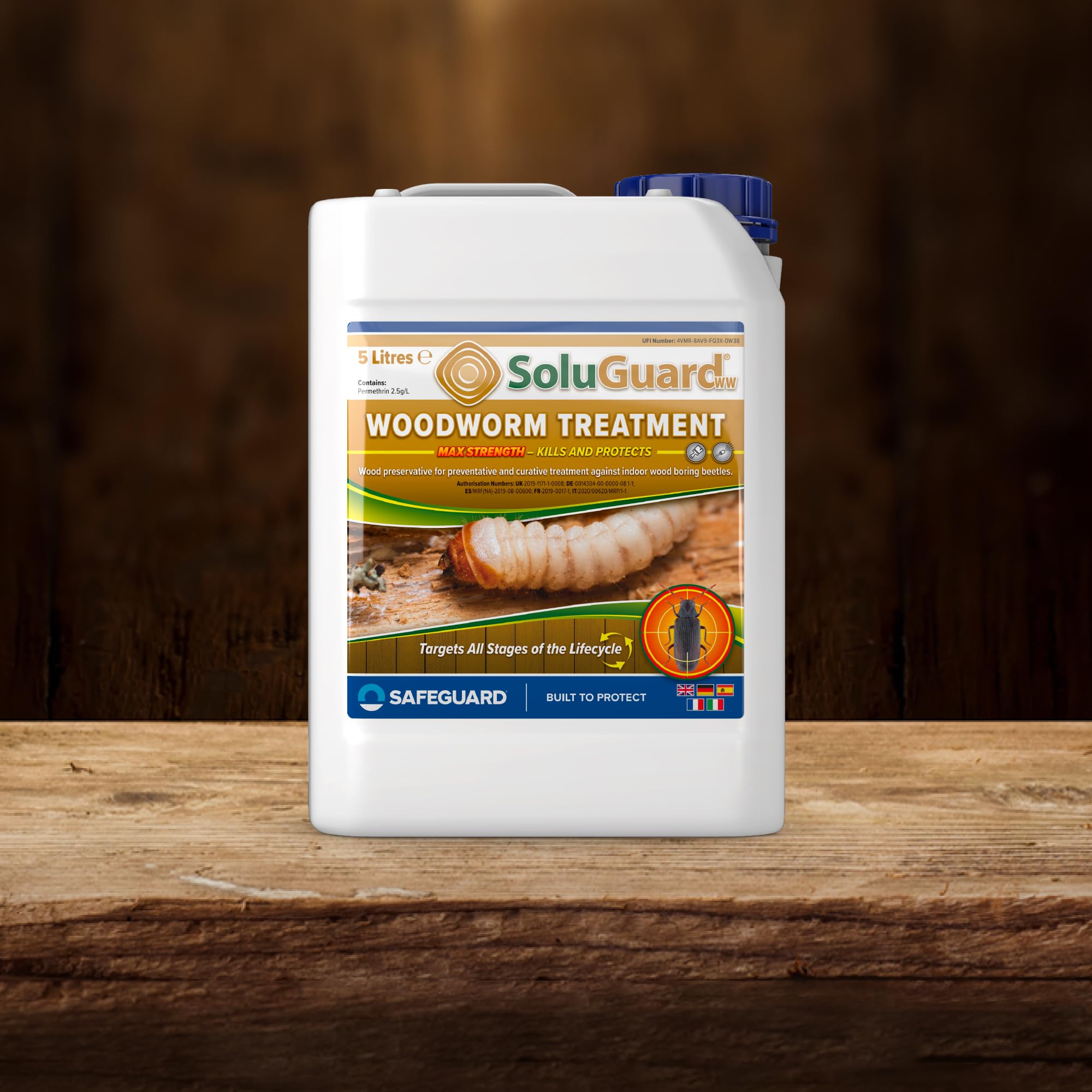 Soluguard Antitarlo – 5 Litri – Trattamento Antitarlo e Antitermiti per Legno, Pronto all’Uso, ad Alta Concentrazione, Formula Trasparente