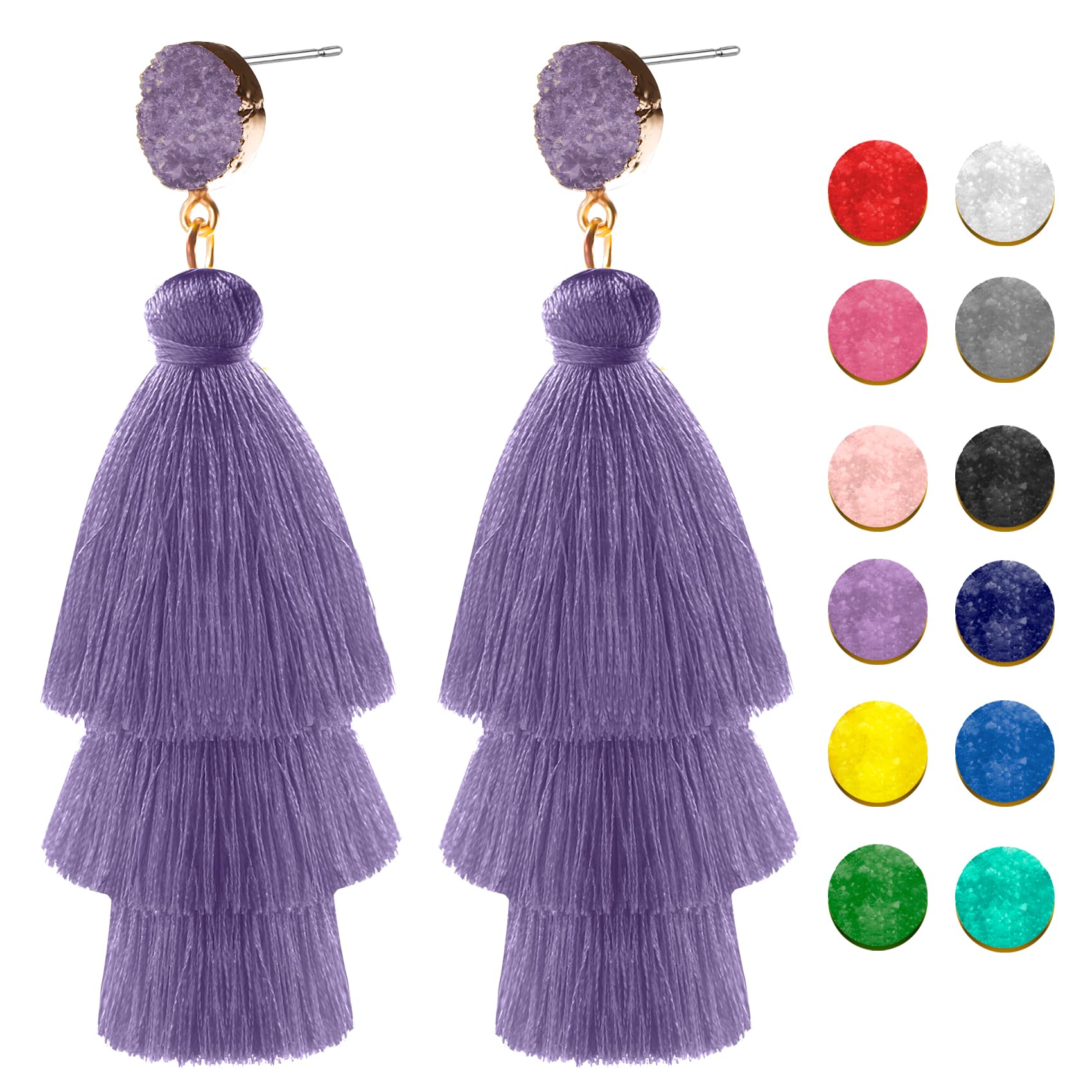 Colorful Tassel Earrings for Women Layered Christmas Earrings Bohemian Tiered Fringe Dangle Drop Earrings Halloween Valentines Earring for Girls Teen