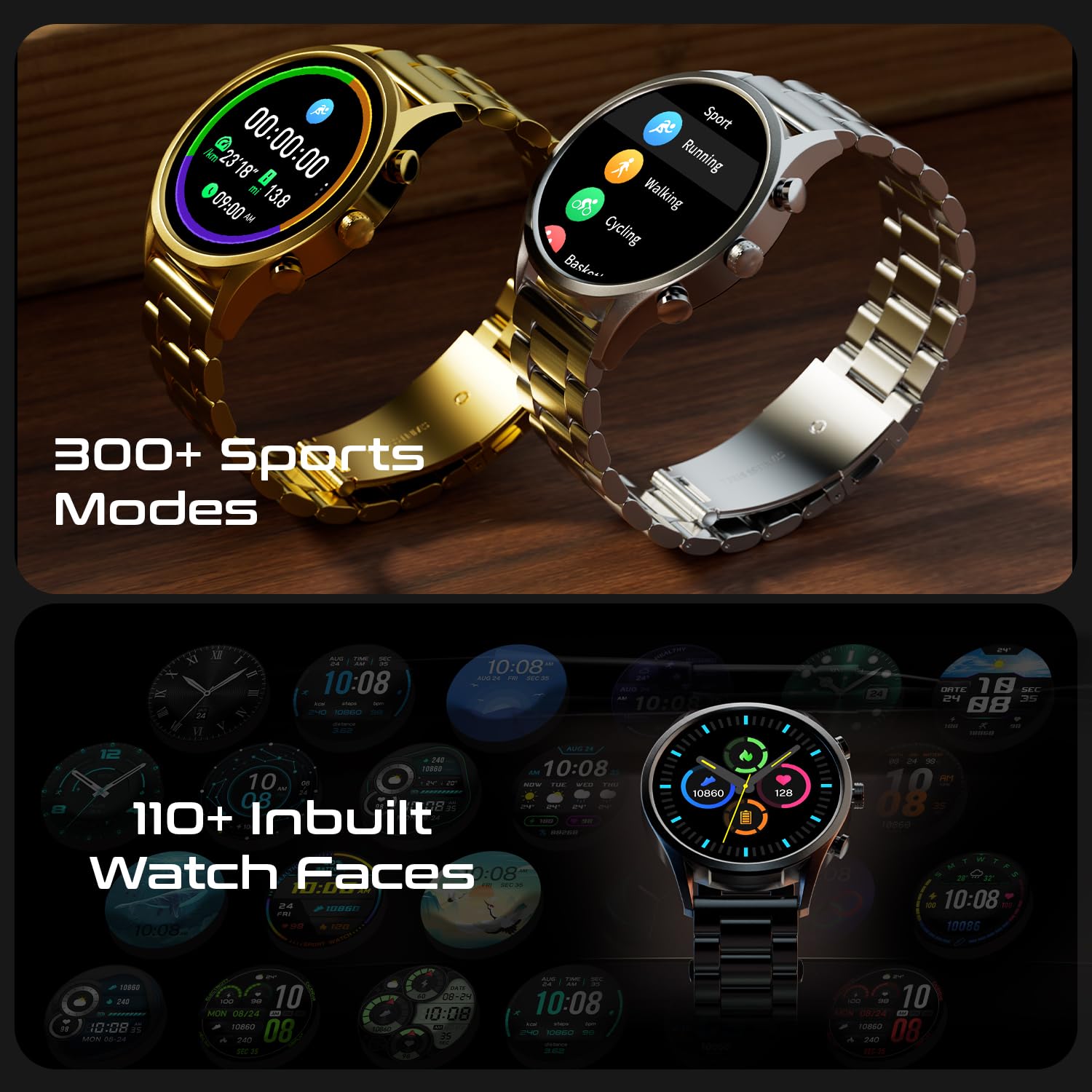 71tTnJS25nL._SL1500_ Fire-Boltt Newly Launched Infinity Luxe Vivid 1.6” HD Round Display, Stainless Steel Luxury Smartwatch 4GB Inbuilt Storage, Bluetooth Calling, TWS Connectivity, 100+ Watch Faces (Gold)