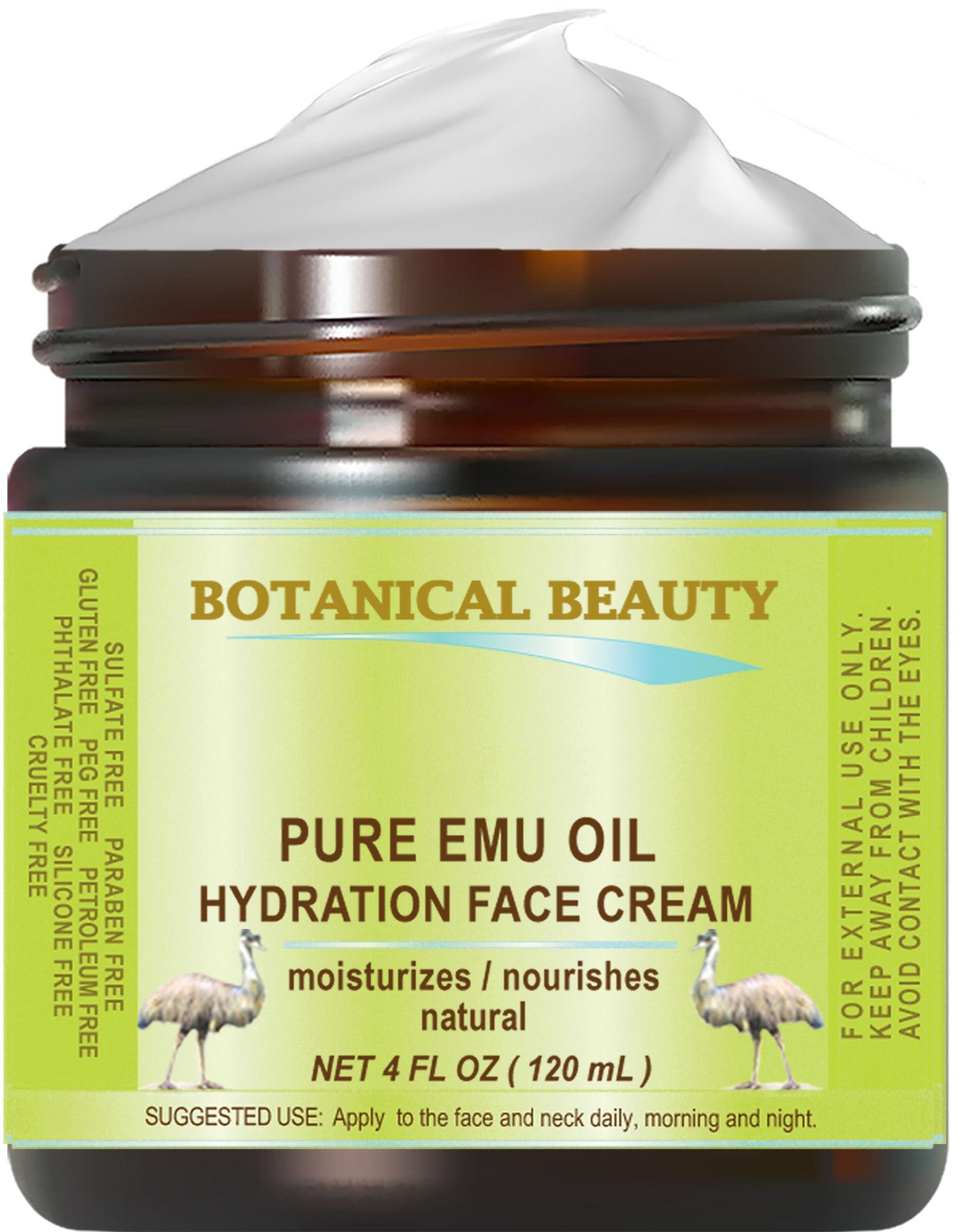 PURE EMU OIL HYDRATION FACE CREAM For Normal - Dry - Sensitive Skin. Moisturizing and nourishing. 4 Fl. oz. - 120 ml by Botanical Beauty