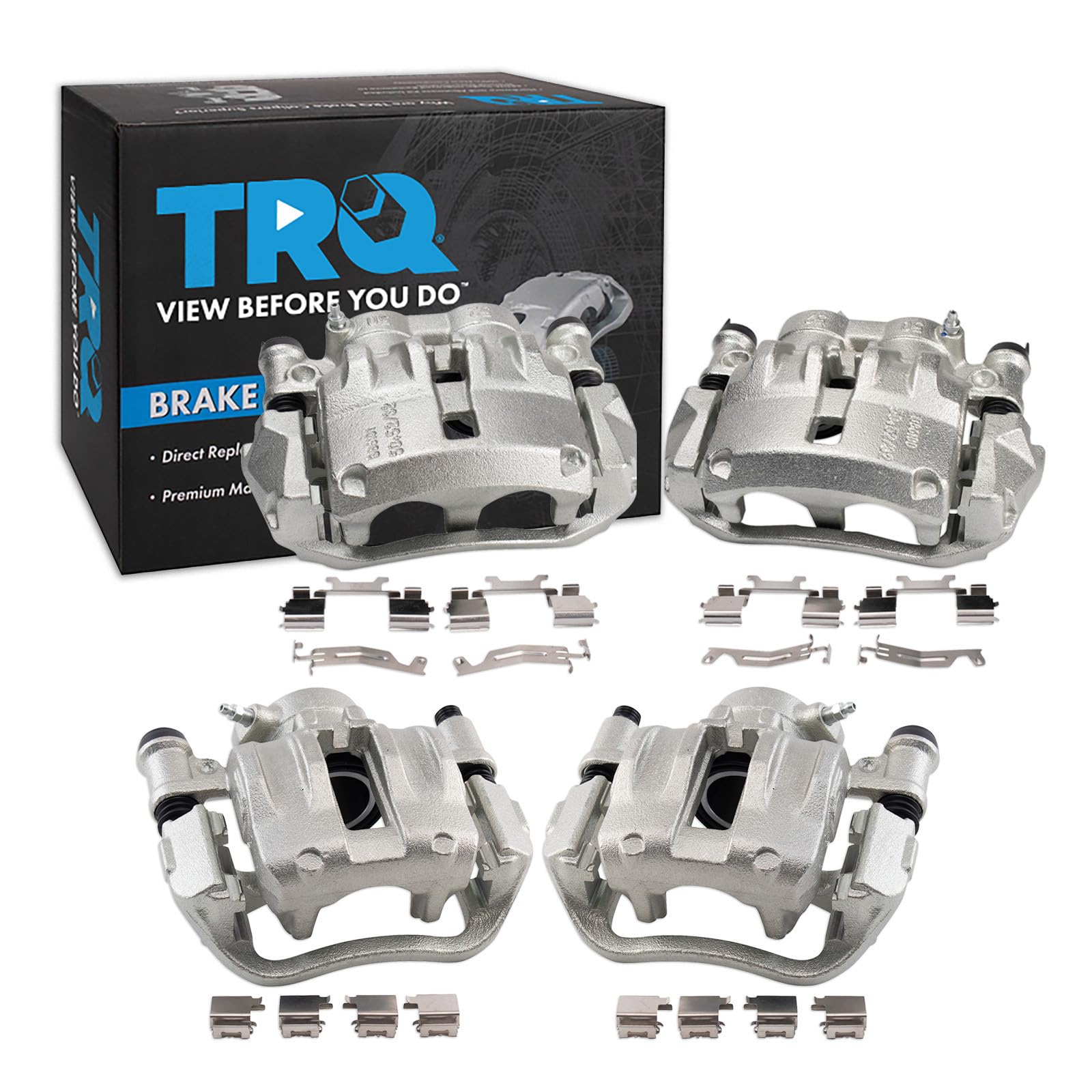 TRQ Front and Rear Brake Caliper Set Zinc Coated Brackets Hardware Compatible with 2014-2020 Ram ProMaster 1500 2014-2020 ProMaster 2500 3500