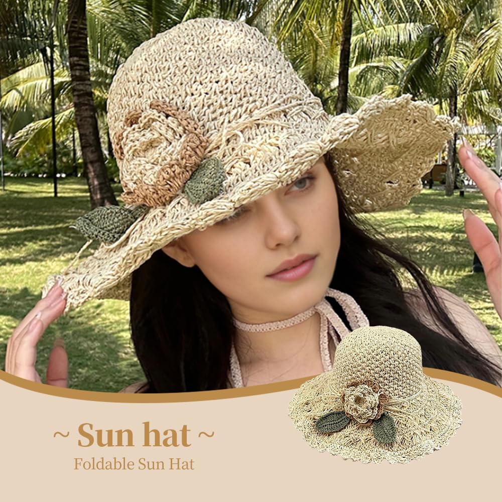 Amazon.com: Straw Hats for Women,Elegant Crochet Straw Hat  display picture 1