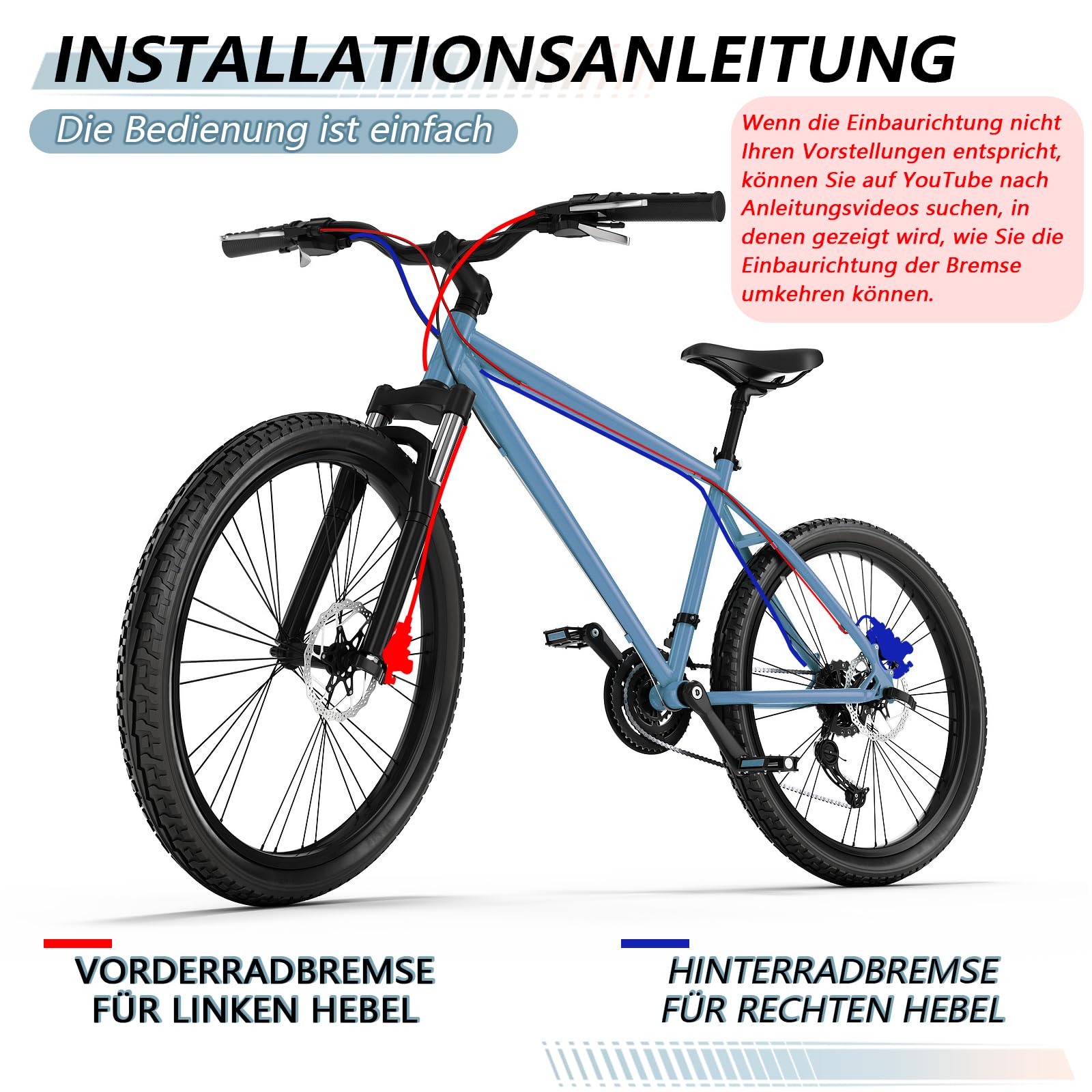 MTB-Hydraulik-Scheibenbremsensatz,vorne 800 mm,hinten 1500 mm,Bremsensatz aus Aluminiumlegierung, 2-Kolben-Bremssättel mit is/PM-Universaladapter / 160-mm-Bremsscheibe,für Mountainbikes