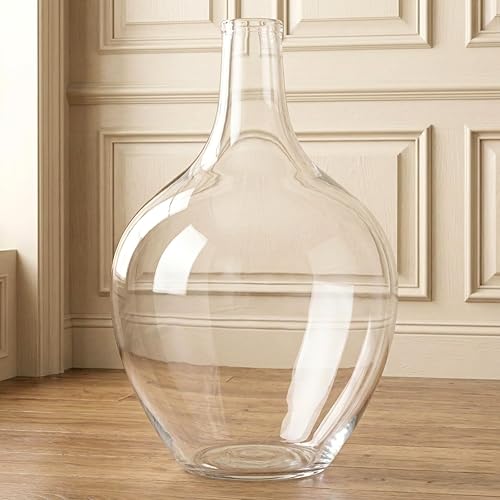 Large Glass Vase for Floor, 15" Tall Clear Glass Floor