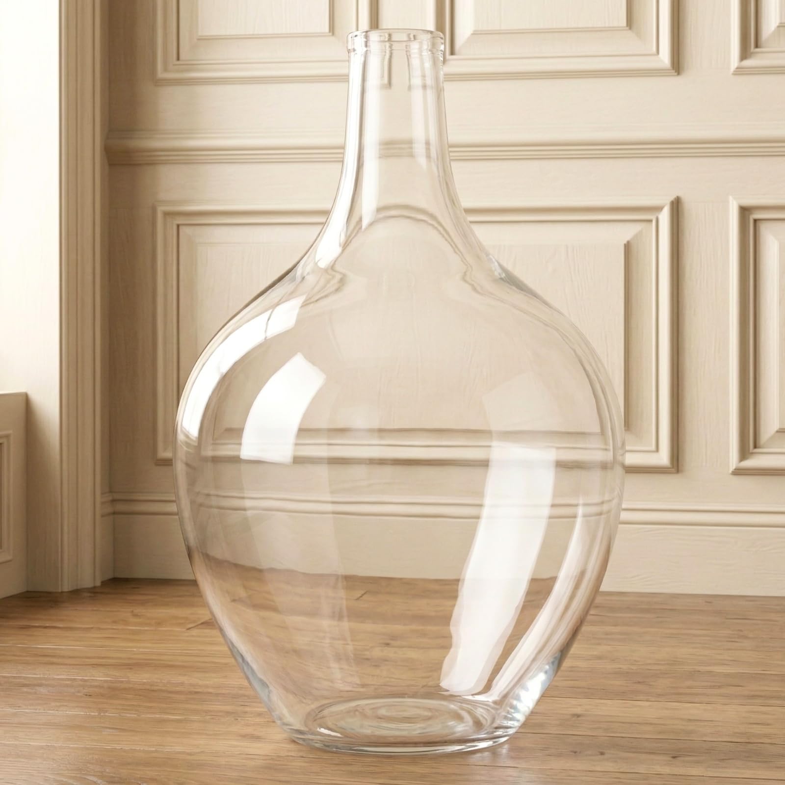 Large Glass Vase for Floor, 15" Tall Clear Glass Floor Vase for Pampas Grass and Long Stem Flowers, Big Glass Vase Decor for Living Room Bedroom, Clear Vase