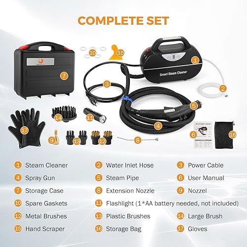 Miniatura 3 de BEAMNOVA Limpiador de vapor para detalles de automóvil vaporizador de mano negro para limpiar muebles máquina de vapor multiusos de alta presión