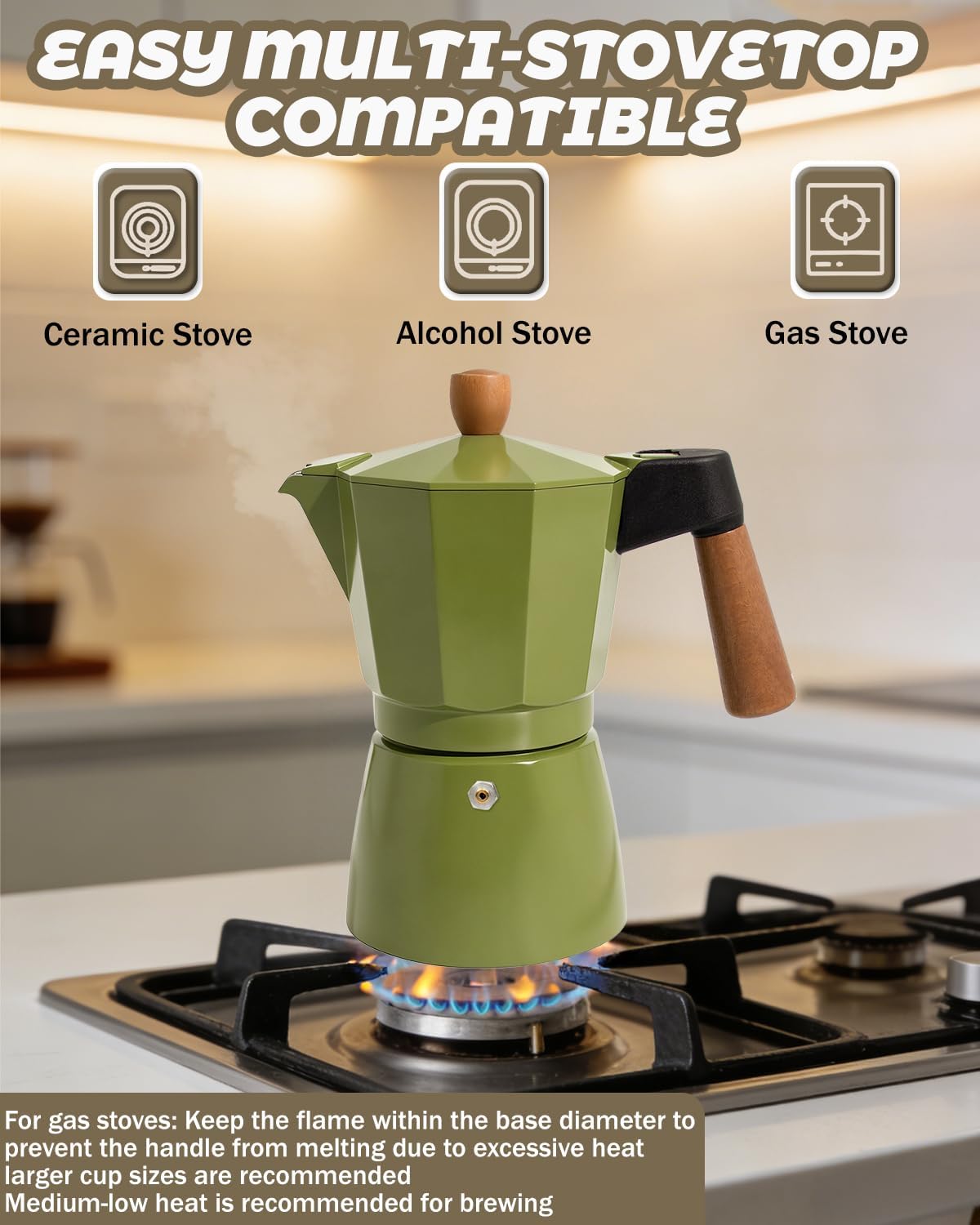 Coffee Maker Stovetop Espresso Maker with Wood Handle 3 Cup