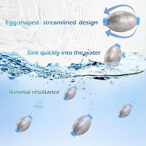 Miniatura 5 de BOROLA 36 piezas de pesos de plomo de huevo en forma de olivo de pesca, accesorios de aparejos de pesca de agua salada y agua dulce, juego de pesas