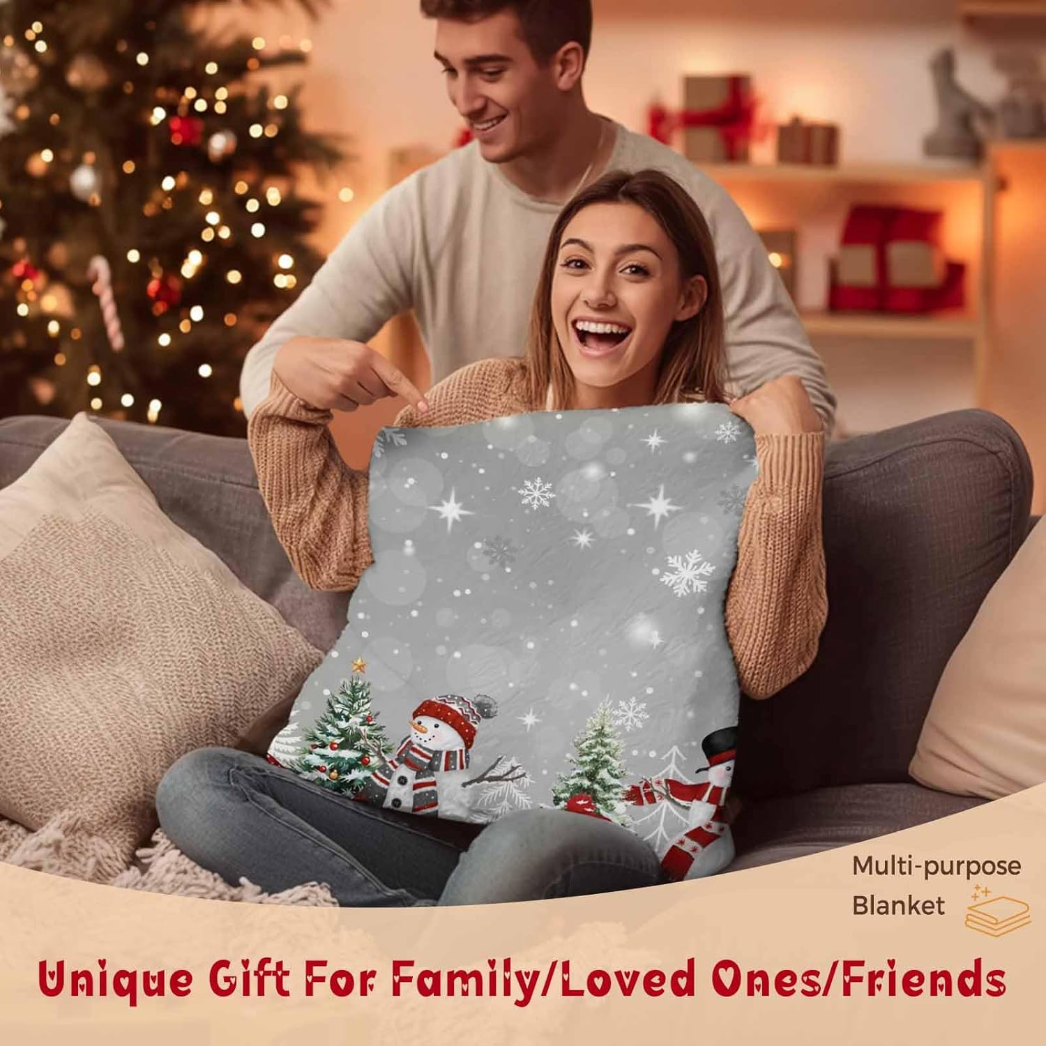 Grey Christmas Snowman Throw Blanket, Cute Snowman Lightweight Plush Blankets, Xmas Tree Snowflakes Super Soft Fuzzy Flannel Throw Blankets Winter Warm Cozy Bed Blanket for Couch Sofa, 40x50 Inch