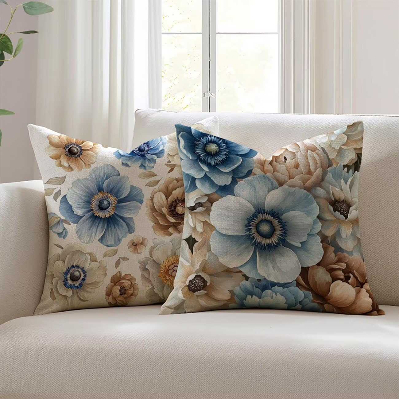 Housses de coussin pour coussin canapé salon de jardin imperméable fleur lin 45x45