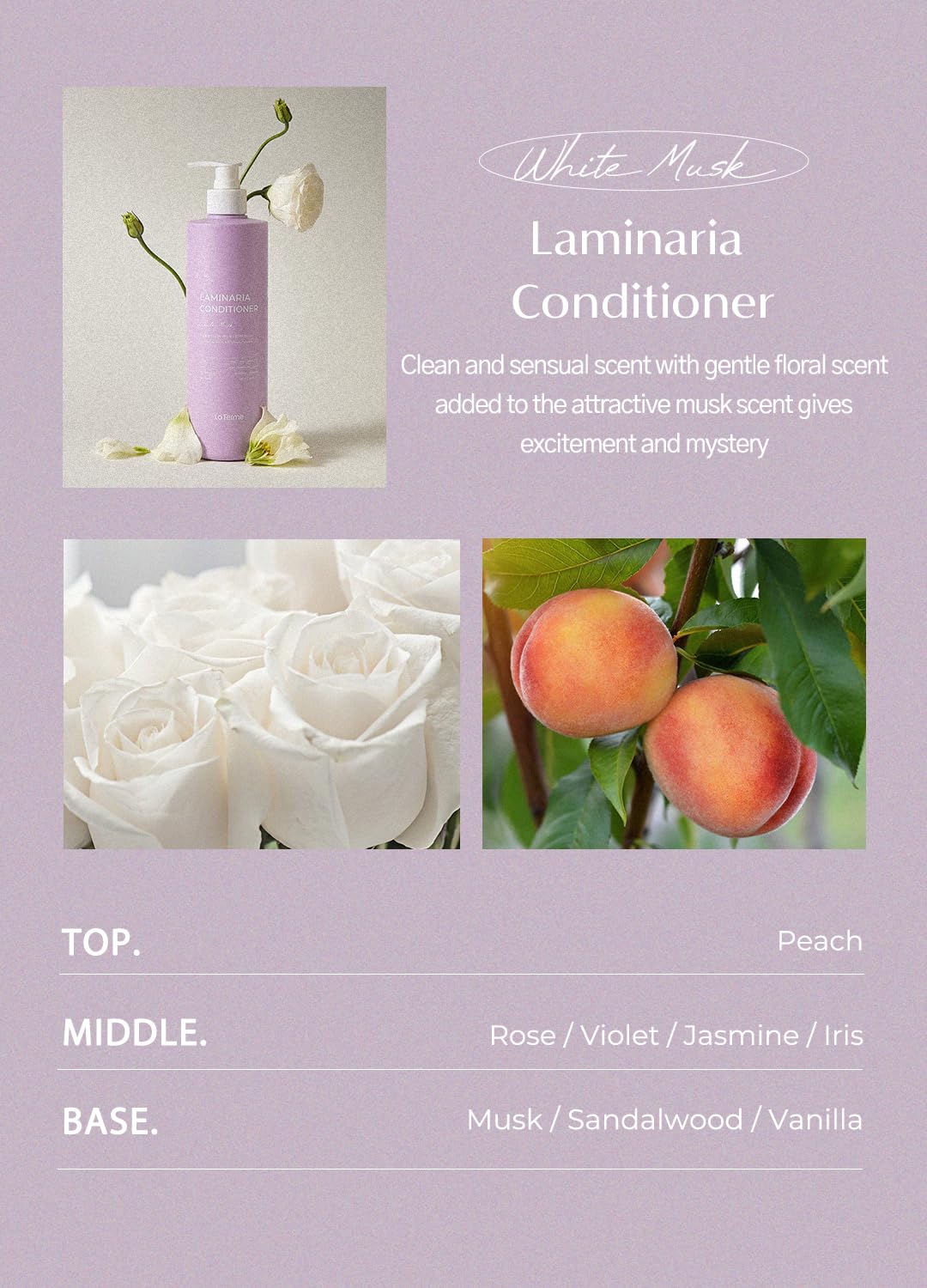 laferme Laminaria Damaged Hair Care Conditioner with Organic ingredient, Smoothing for Anti-Frizz, Hydrating & Moisturizing, Sulfate & Paraben Free, For Women & Men, 16.9 Fl Oz b (White Musk) - Image 6