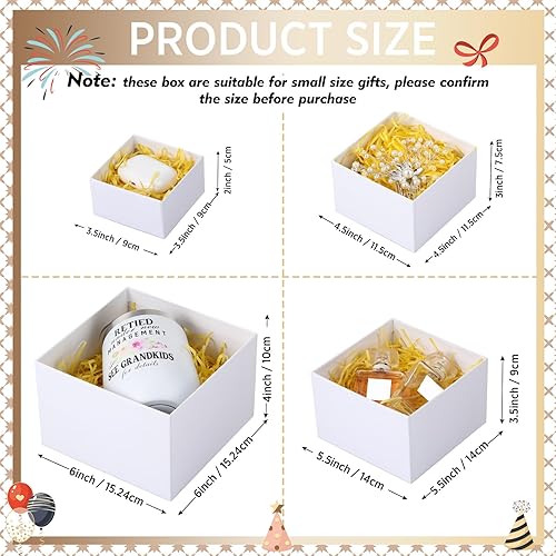 Vista 16 de Marspark 4 cajas de regalo de Navidad con tapas, apilables, cuadradas, juego de cajas anidadas con cinta, de tamaño grande a pequeño, molesto Papel