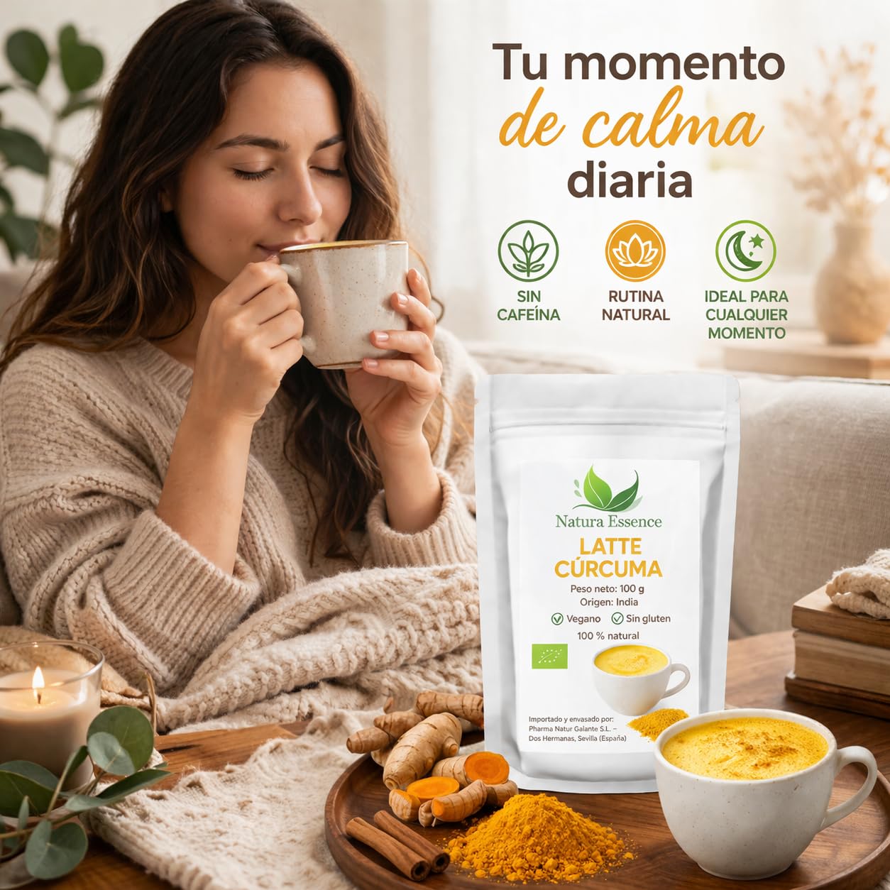 Cúrcuma Chai Latte ECO 100g Mezcla Natural con Cúrcuma, Coco y Especias Ecológicas Golden Milk Sin Gluten Vegano