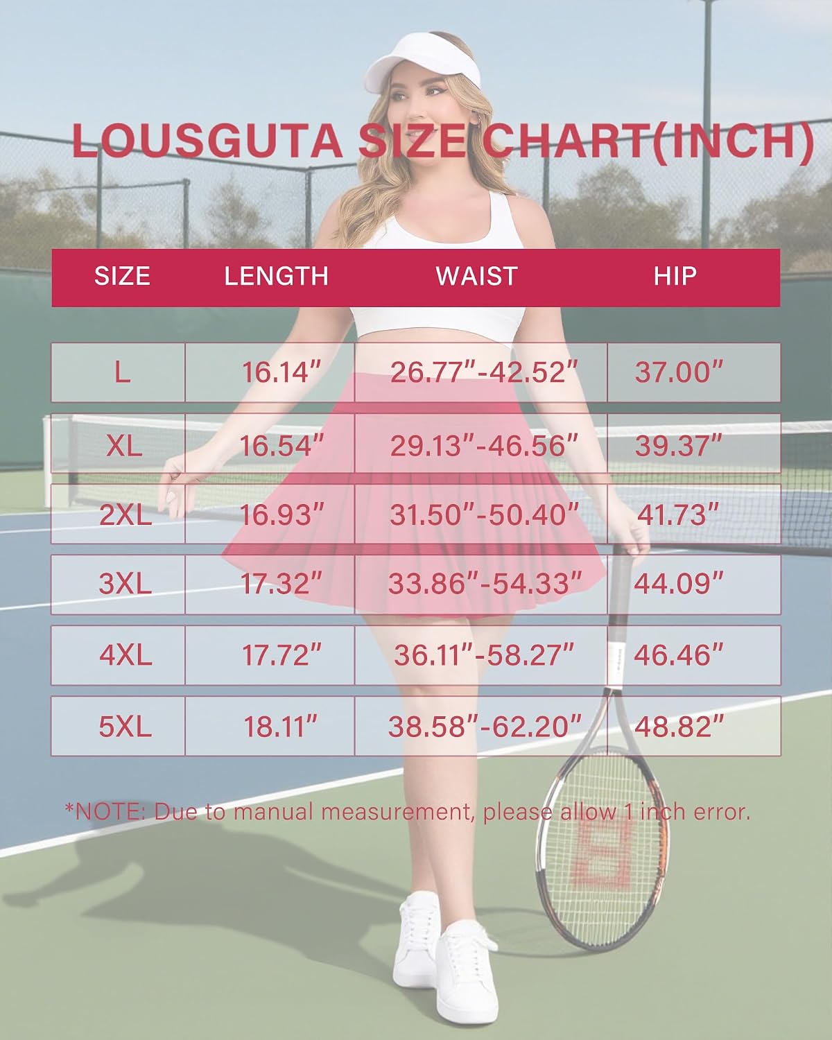 LOUSGUTA Women's Plus Size Pleated Tennis Skirt with Shorts Stretchy High Waisted A Line Athletic Golf Skorts for Women