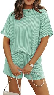 MARZXIN Women Two Piece Set with Vertical Stripes, Daily Wear Vacation Travel Airport Outings Pocket Cruise Outfits Loungewear to Street Comfy Postpartum maternity Lounge Sets Iceland Blue 3XL