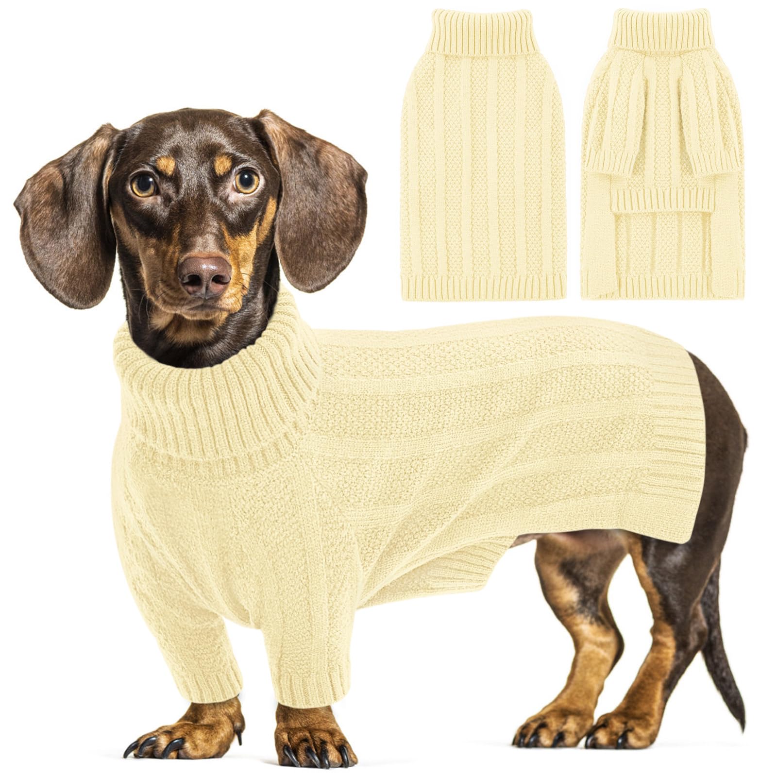 Queenmore Small Dog Jumper, Knitted Turtleneck Puppy Jumper for Yorkshire Poodle, Cockapoo, Pomeranian (Light Apricot, S)
