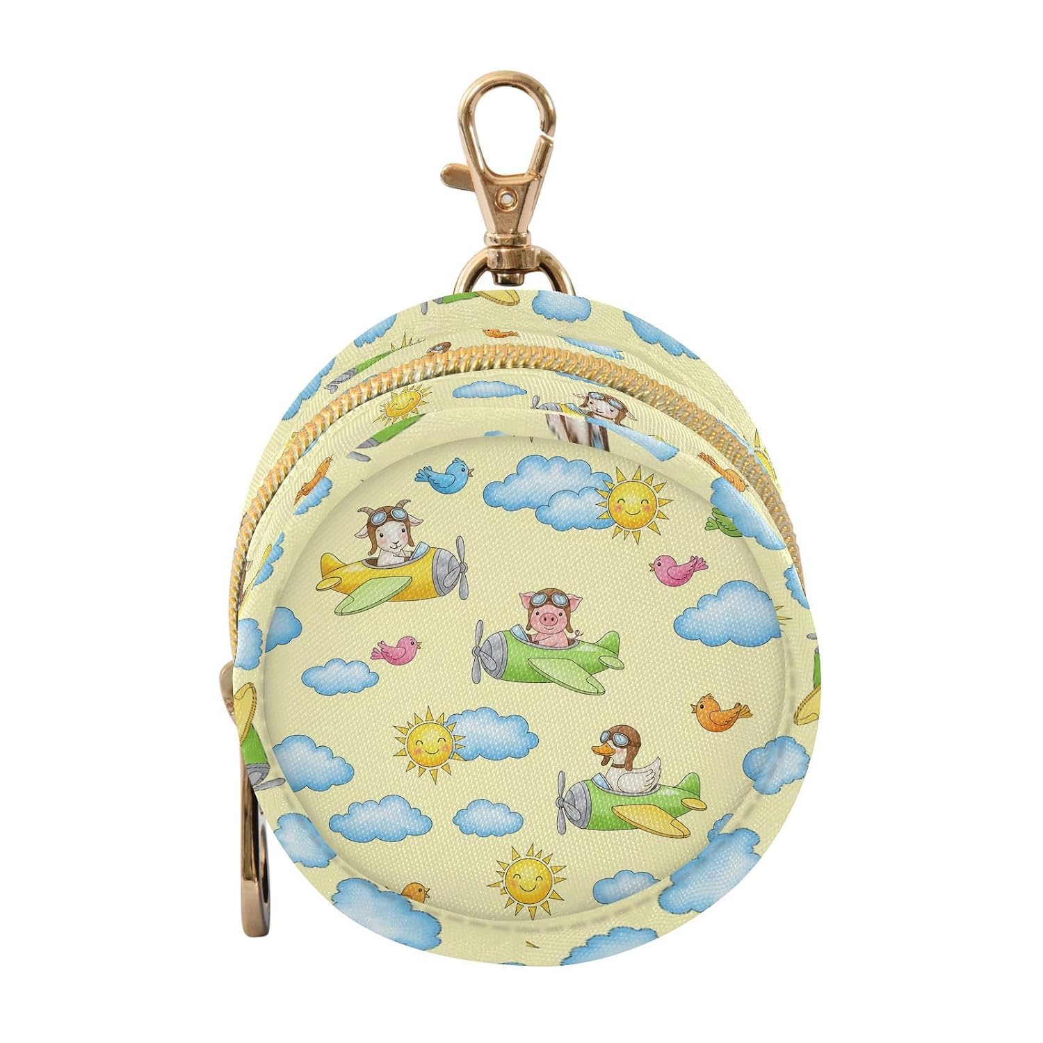 Cute Animals Flying Planes Baby Pacifier Holder Case with Clip Portable Pacifier Storage Organizer Round Container Pouch Box Fits Diaper Bag Stroller Purse