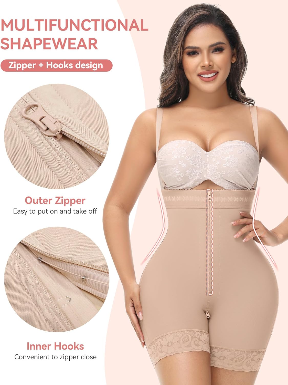 SHAPSHE Fajas Colombianas Moldeadoras Post Surgery Stage 2 Compression Garment Butt Lifting Full Body Shaper with Zipper - Image 5