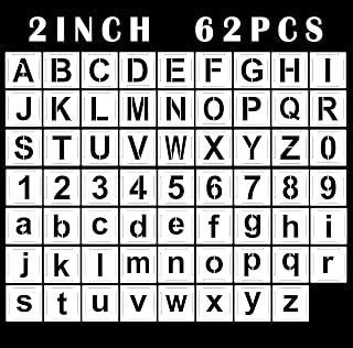 2 Inch Alphabet Letter Stencils, 62 Pcs Reusable Plastic Letter Number Templates, Art Craft Stencils for Wood, Wall, Fabric, Rock, Chalkboard, Signage, Interlocking Template Kit for Painting on Wood