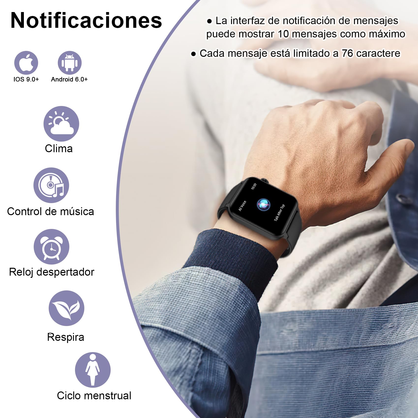 IOWODO smartwatch heren dames, 1,85 inch smart fitnesshorloge met 100