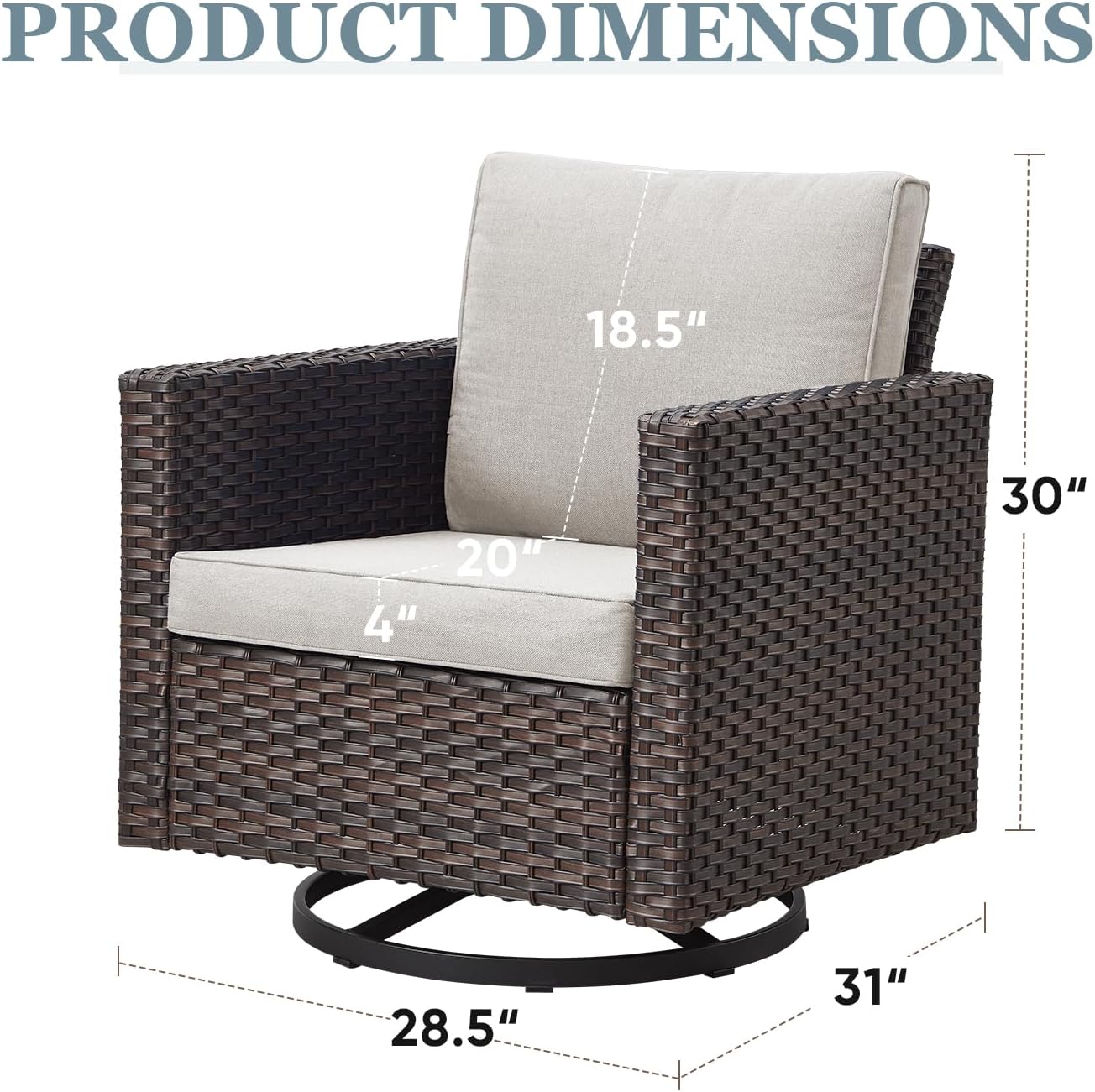 Patio Swivel Chairs,360 Degree Outdoor Swivel Glider Chair Set of 2 with High Back and Thickened Cushions for Deck Porch Garden Backyard-Brown/Beige