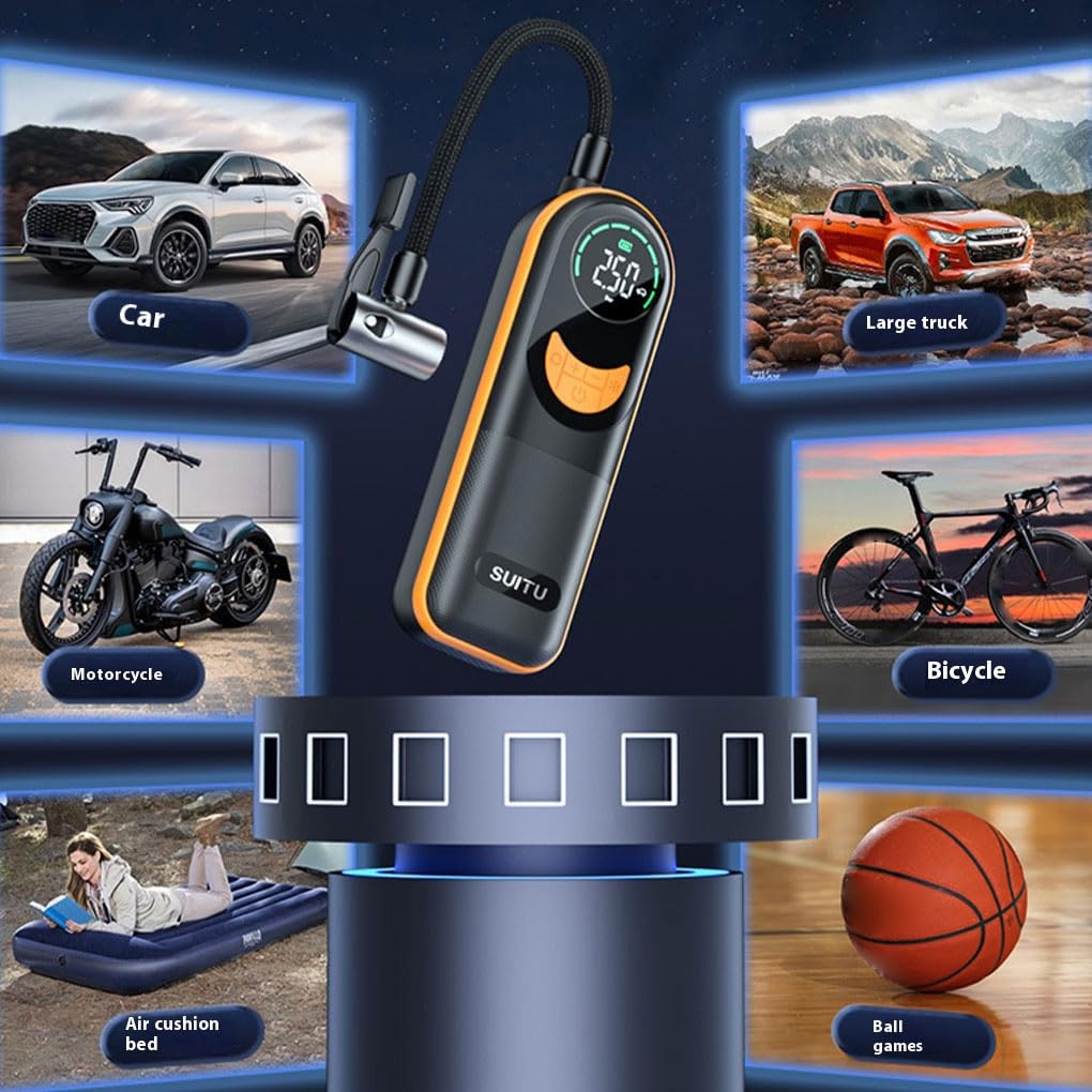 Compresor de Aire portátil inalámbrico para Coche, Delgado, Potente | fácil de usar, con luz LED y bajo nivel de ruido. Bomba infladora de neumáticos para coche con luz LED.