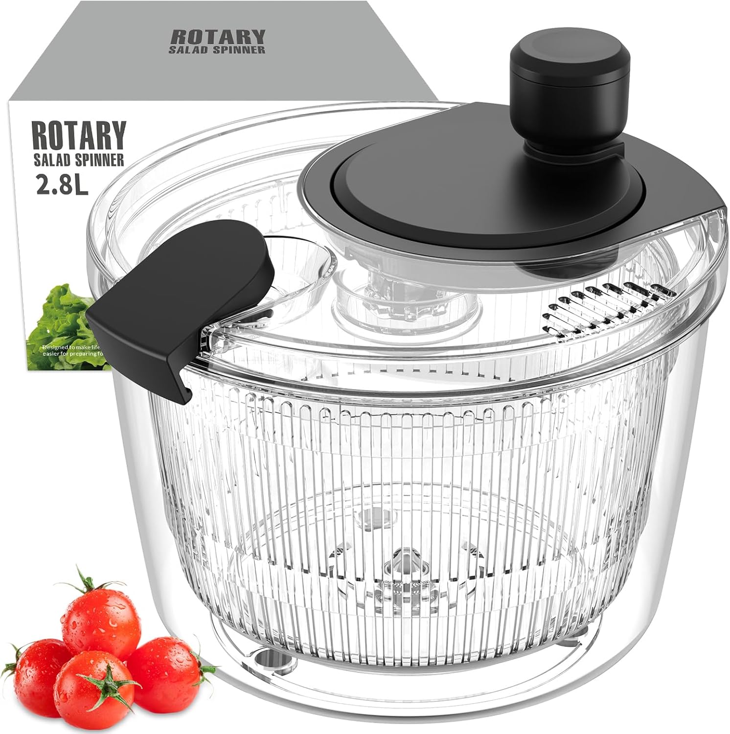 Ourokhome Salad Spinner Lettuce Dryer, Hand-crank Rotary Vegetable Dryer Veggie Washer with Transparent Bowl and Colander for Greens, Herb, Berry, Fruits, Macaroni, 2.8 QT, Black Ourokhome Salad Spinner Lettuce Dryer, Hand-crank Rotary Vegetable Dryer Veggie Washer with Transparent Bowl and Colander for Greens, Herb, Berry, Fruits, Macaroni, 2.8 QT, Black