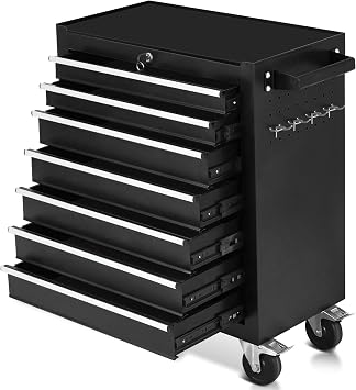 7-Drawer Rolling Tool Chest with Wheels,Tool Cabinet on Wheels with Keyed Locking,Multifunctional Tool Cart on Wheels,Tool Storage Organizer Cabinets for Garage,Warehouse, Repair Shop Black