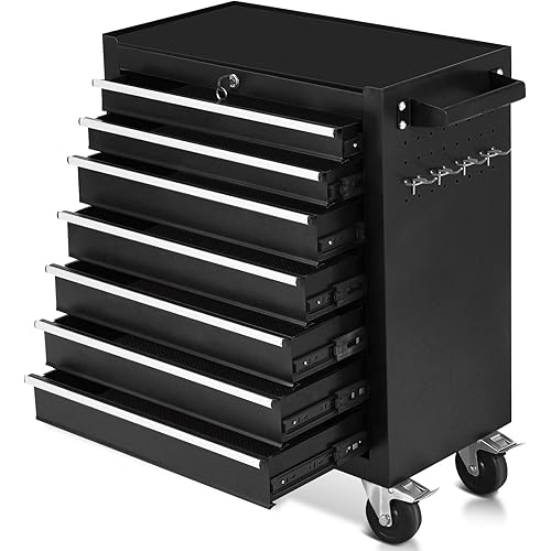 7-Drawer Rolling Tool Chest with Wheels,Tool Cabinet on Wheels with Keyed Locking,Multifunctional Tool Cart on Wheels,Tool Storage Organizer Cabinets for Garage,Warehouse, Repair Shop (Black)