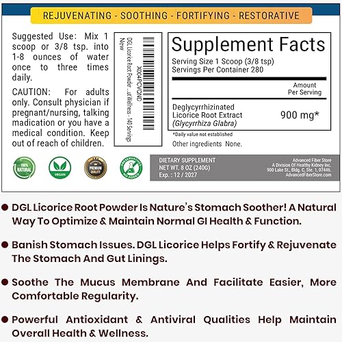 Miniatura 3 de Kidney Restore DGL Suplemento de polvo de raíz de regaliz  Hecho de extracto de raíz de regaliz para la salud digestiva y apoyo del revestimiento