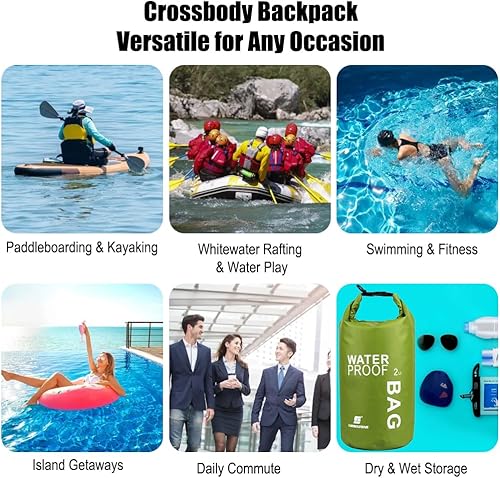 Miniatura 6 de Bolsa seca impermeable para kayak de 2 litros, saco seco impermeable pequeño para navegar (verde claro)