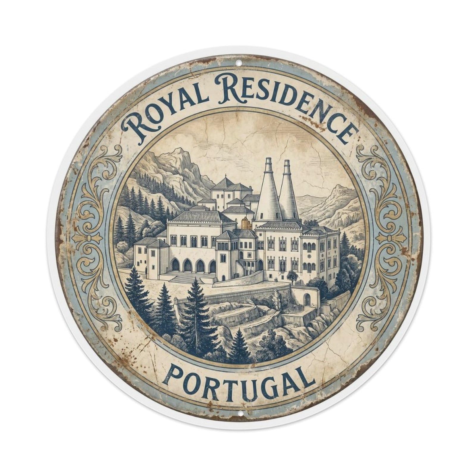 Vintage Travel Royal Residence Portugal Metal Tin Sign