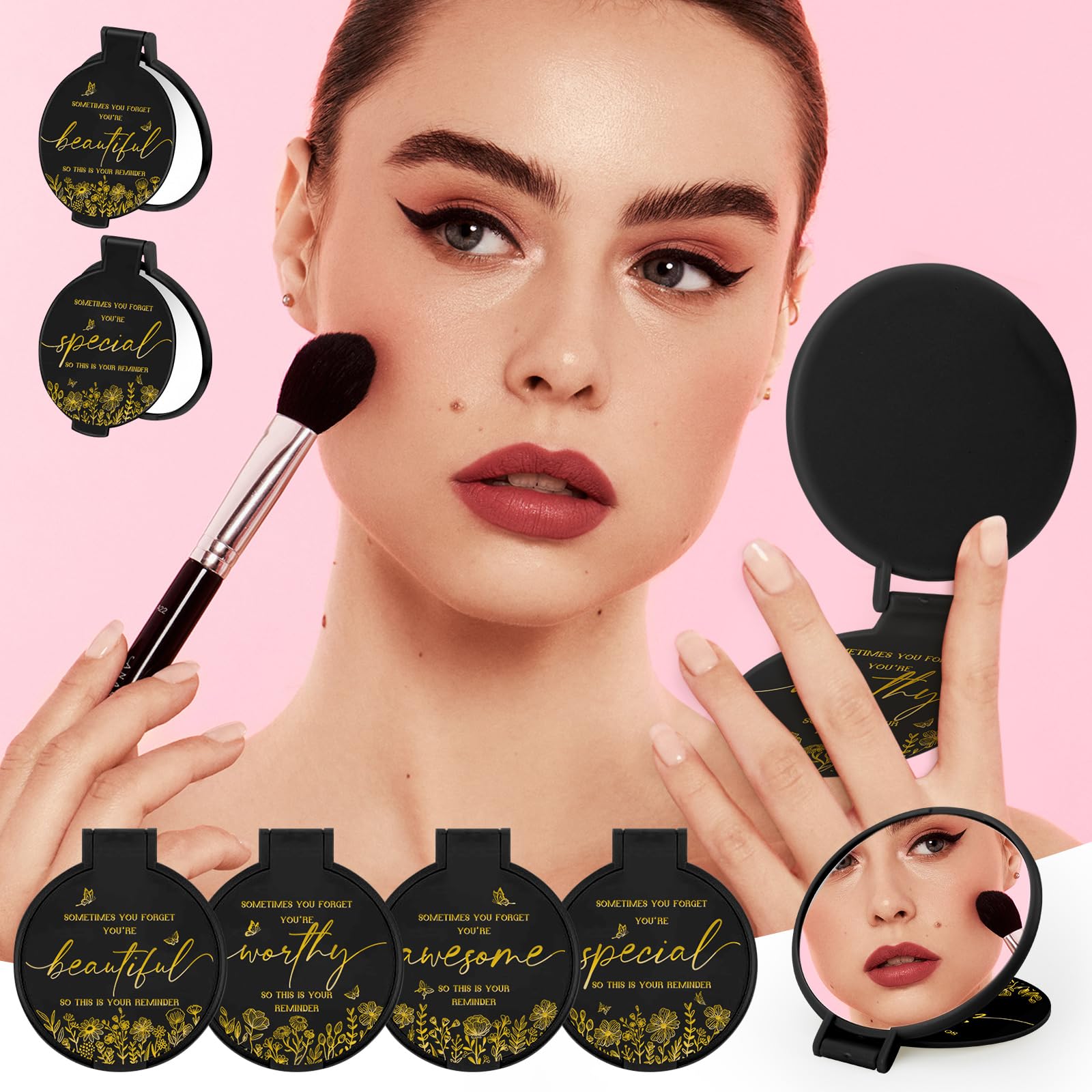 100 piezas de espejo compacto inspirador a granel pequeño espejo de bolsillo redondo portátil plegable espejo de maquillaje mini espejo compacto regalos para mujeres, compañeros de trabajo