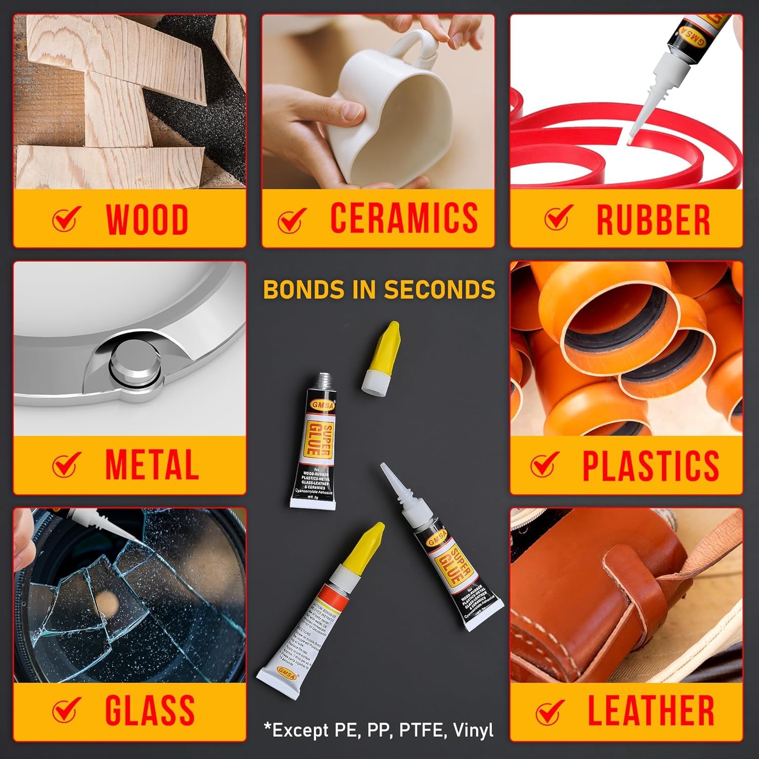 3 Pack SuperGlue - 3g Fastest & Toughest Adhesive Instant Repair Super Glue All Purpose - Strong Super Glue for Hard Plastic, Rubber, Metal, Leather, Ceramics, Wood, DIY Craft & as Shoe Glue