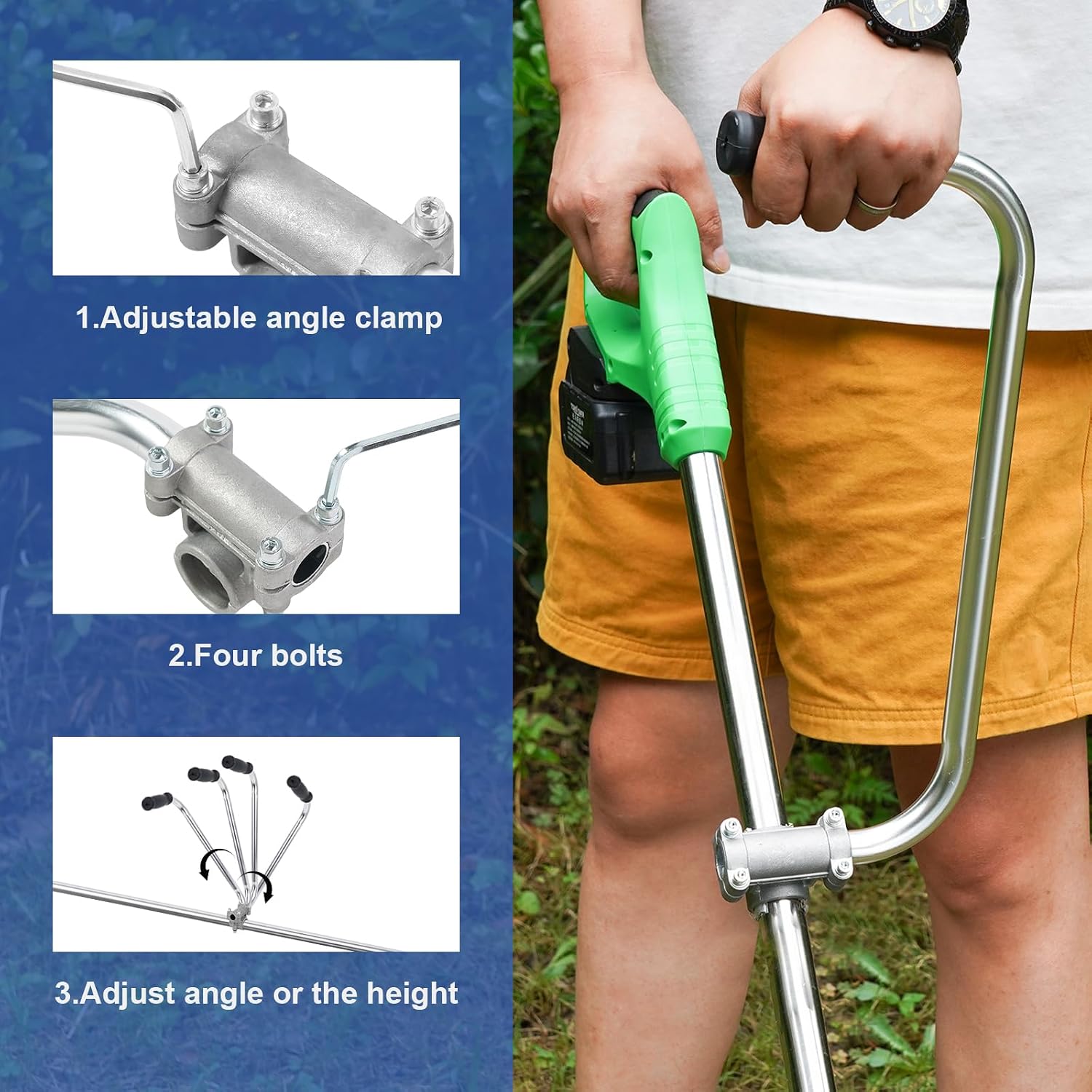 Weed Eater Handle, Grip Trimmer Handle Ergonomic Trimmer Grip Extension with Bracket Clamp for Weeder Lawn Trimmer Grip (Silver)