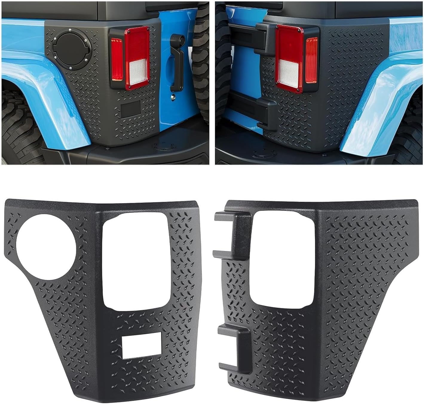 ECOTRIC Rear Corner Guards Body Armor Compatible with 2007-2018 Jeep Wrangler JK JKU Replacement for 11651.01 Tail Light Trim Covers Rear Quarter Panel Textured Black Exterior Accessories 2Pcs