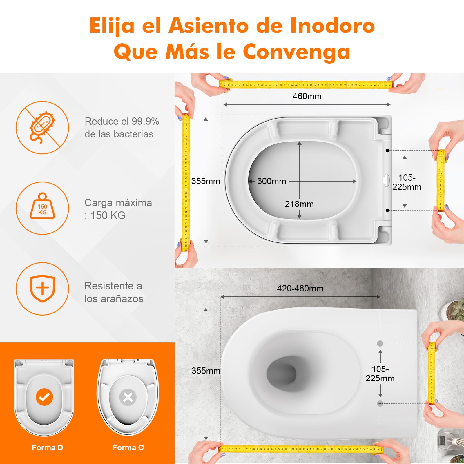 GRIFEMA Tapa WC Universal Premium - UF Resin, Efecto Cerámico, Antibacteriana, No Amarillea - Cierre Suave Silencioso - Liberación Rápida - Fácil Montaje - Tapa Inodoro Forma D [Exclusivo en Amazon]