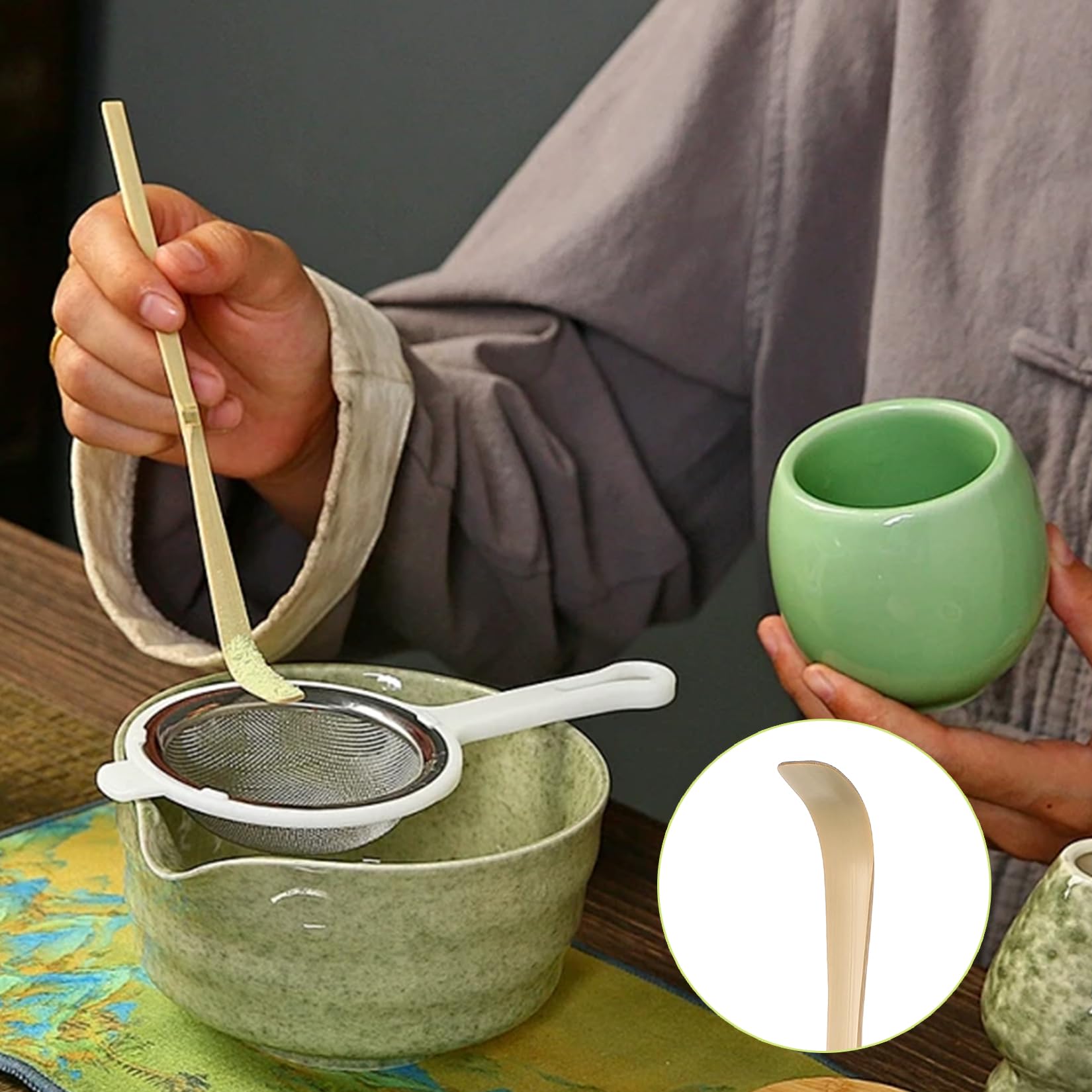 3 Piezas Set Te Matcha Kit Matcha Completo: Batidor Te Matchas & Cuchara de Matchas Japonés, Accesorios Regalos para Principiantes y Entusiastas