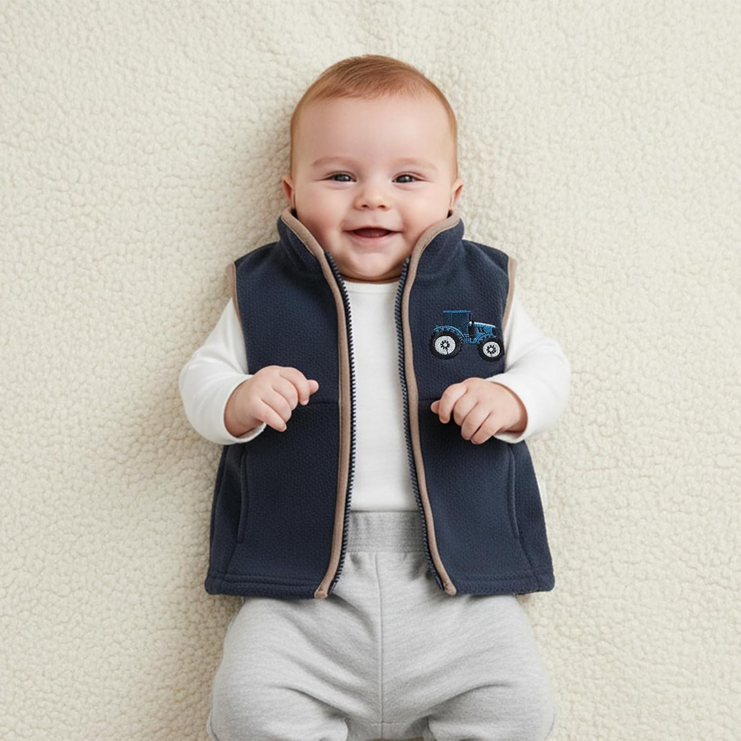 Yoawdats Toddler Boys Polar Fleece Vest Tractor Embroided Sleeveless Zip Up Warm Jacket Coat Fall Winter Waistcoat Outwear