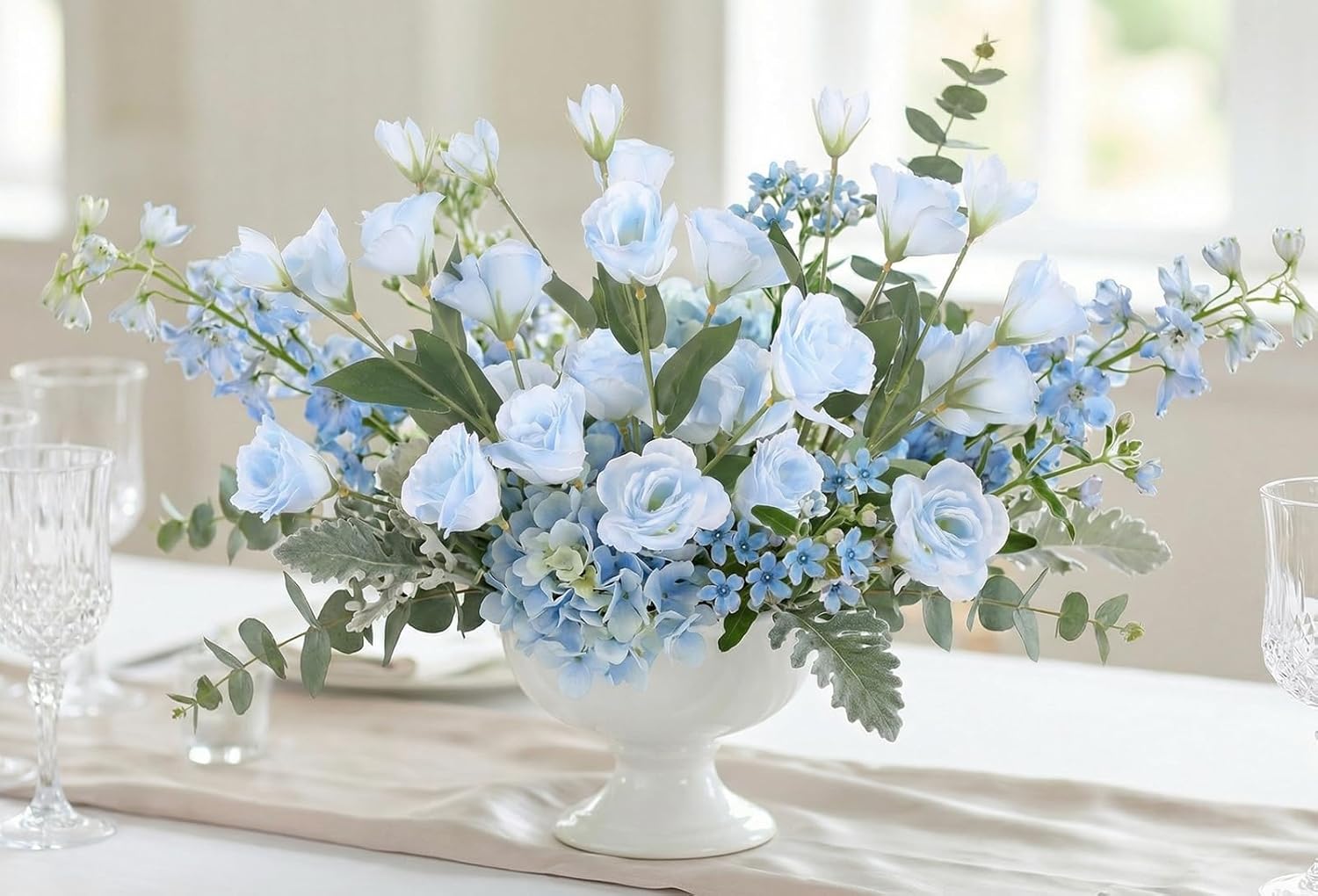 6PCS Blue Eustoma Lisianthus Artificial Flowers Faux Silk Flowers 26.8" Fake Blue Flowers for DIY Wedding Bouquet Centerpiece Table Home Party Decor(Blue)