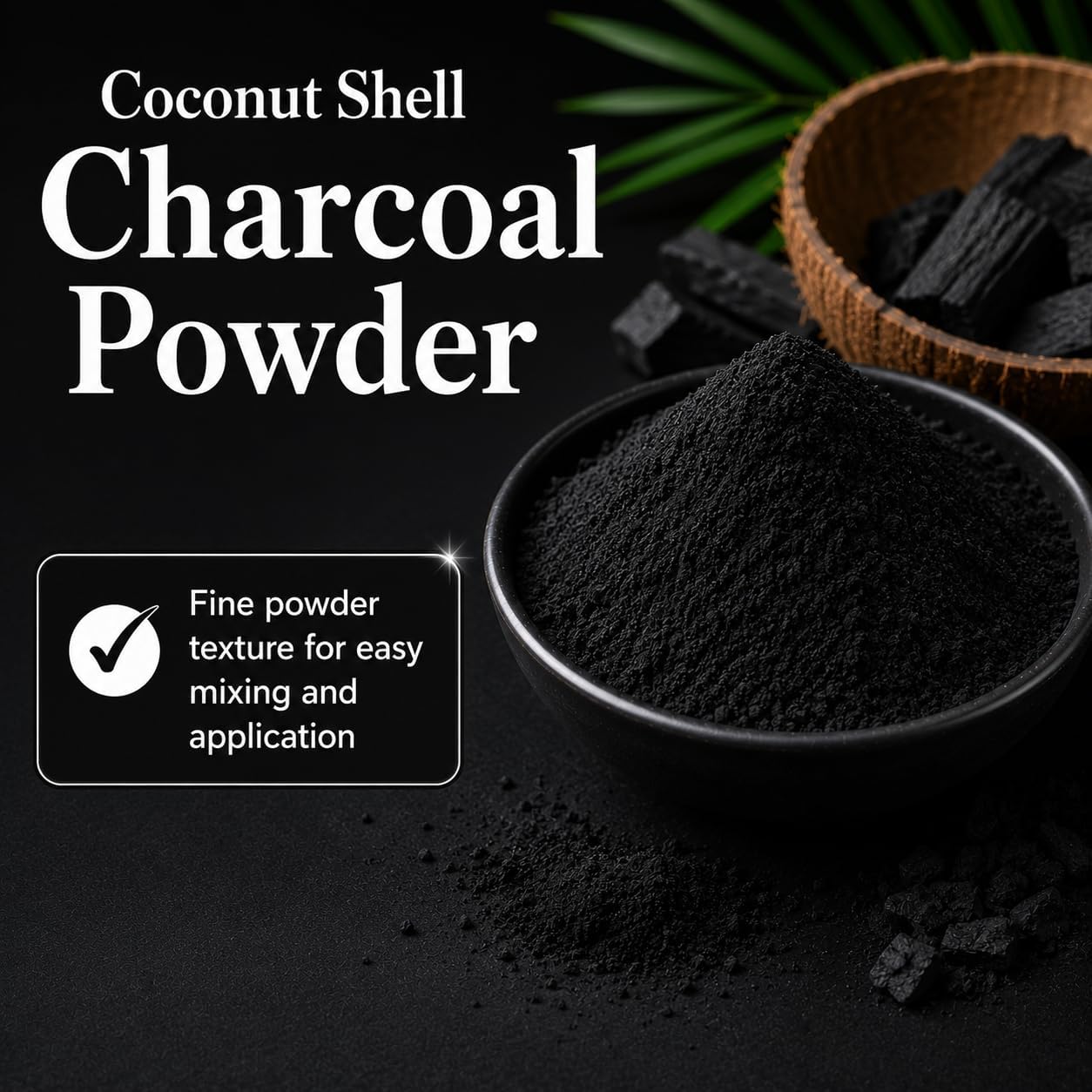 Coconut Shell Charcoal Powder (0.5 lbs / 227 g) – Ideal for Teeth Cleaning, Face Masks, Scrubs and Soap Making