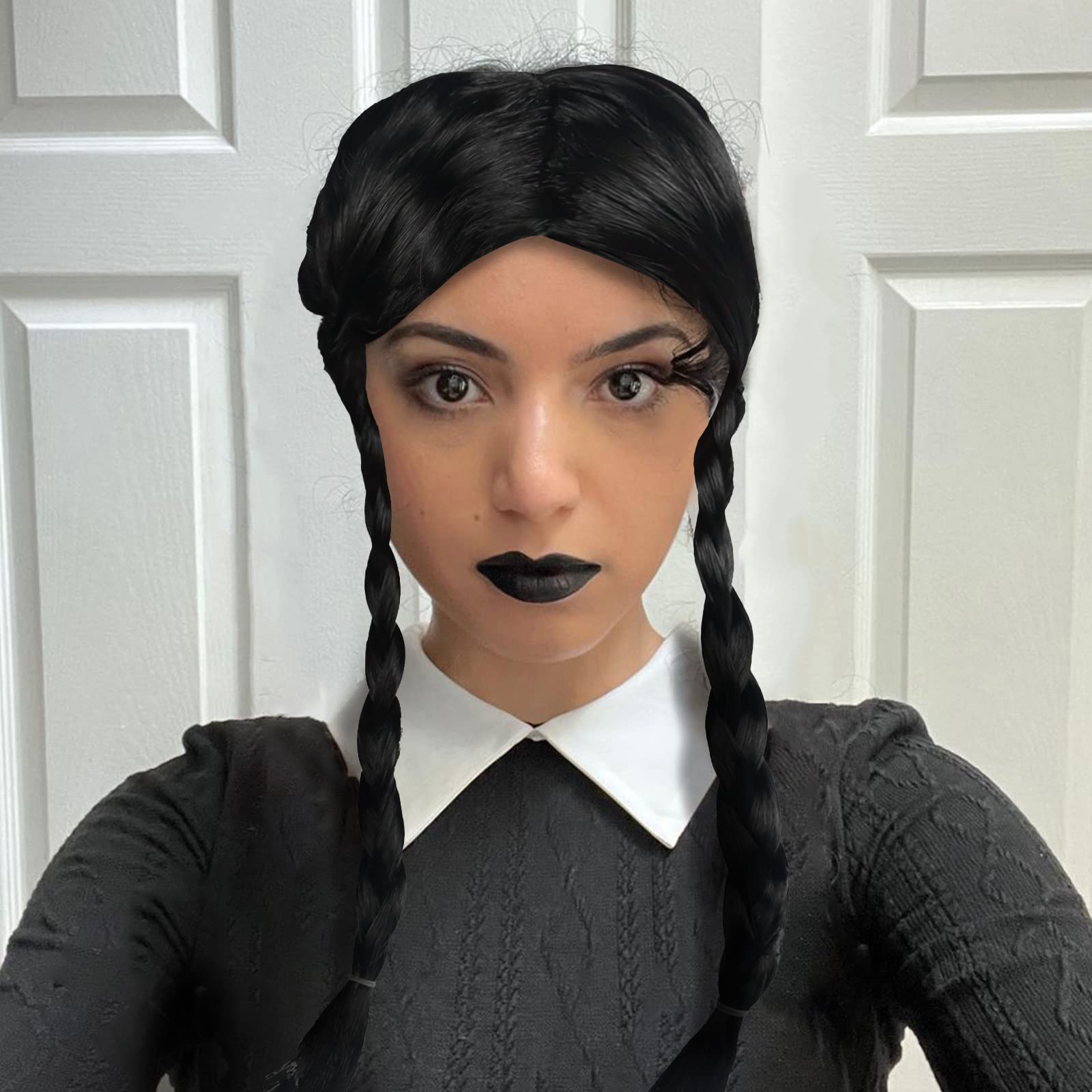 Parrucca Wednesday Addams Originale - Con Trecce E Frangetta | Per Halloween E Cosplay - Foto 12