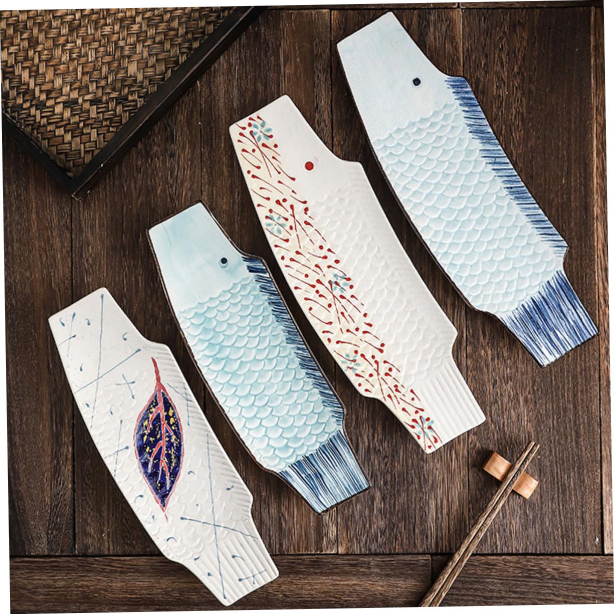 Mipcase Plato de Sushi de Cerámica Forma de Pez 29 Cm Azul Decorativo Resistente para Restaurantes y Hogar Vajilla Japonesa para Sashimi y Mariscos