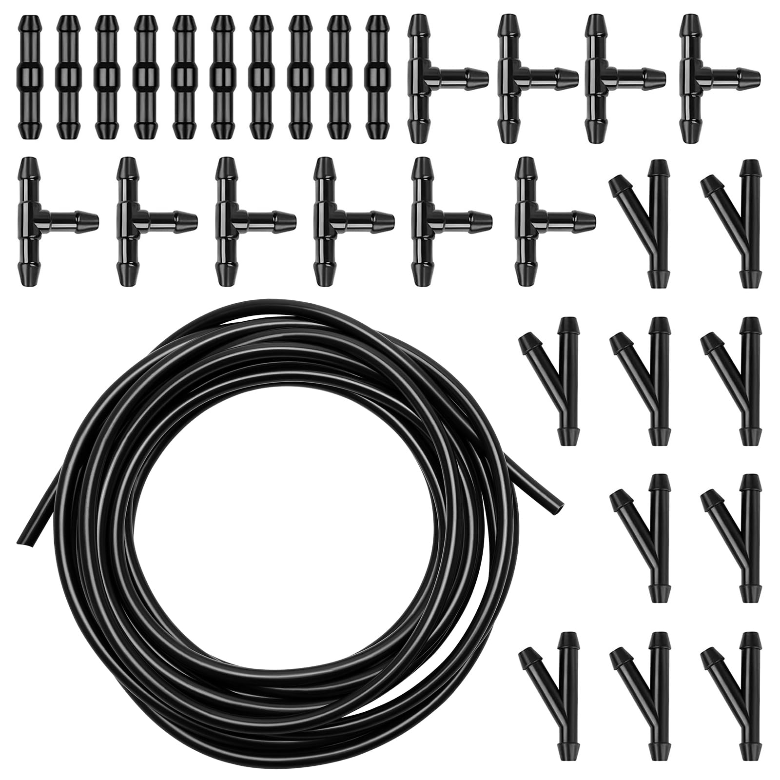 5m Scheibenwaschanlage Schlauch Reparaturset mit 30 Stücke Schlauchverbinder, Wischwasserschlauch Reparaturset, Universal Automotive Schlauch, Scheibenwischwasser Spritzwasserschlauch für Auto