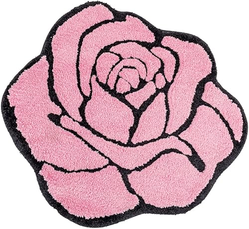 Linda alfombra de baño rosa para baño, alfombra de baño antideslizante en forma de flor, alfombra de baño esponjosa, lavable, decorativa, floral,