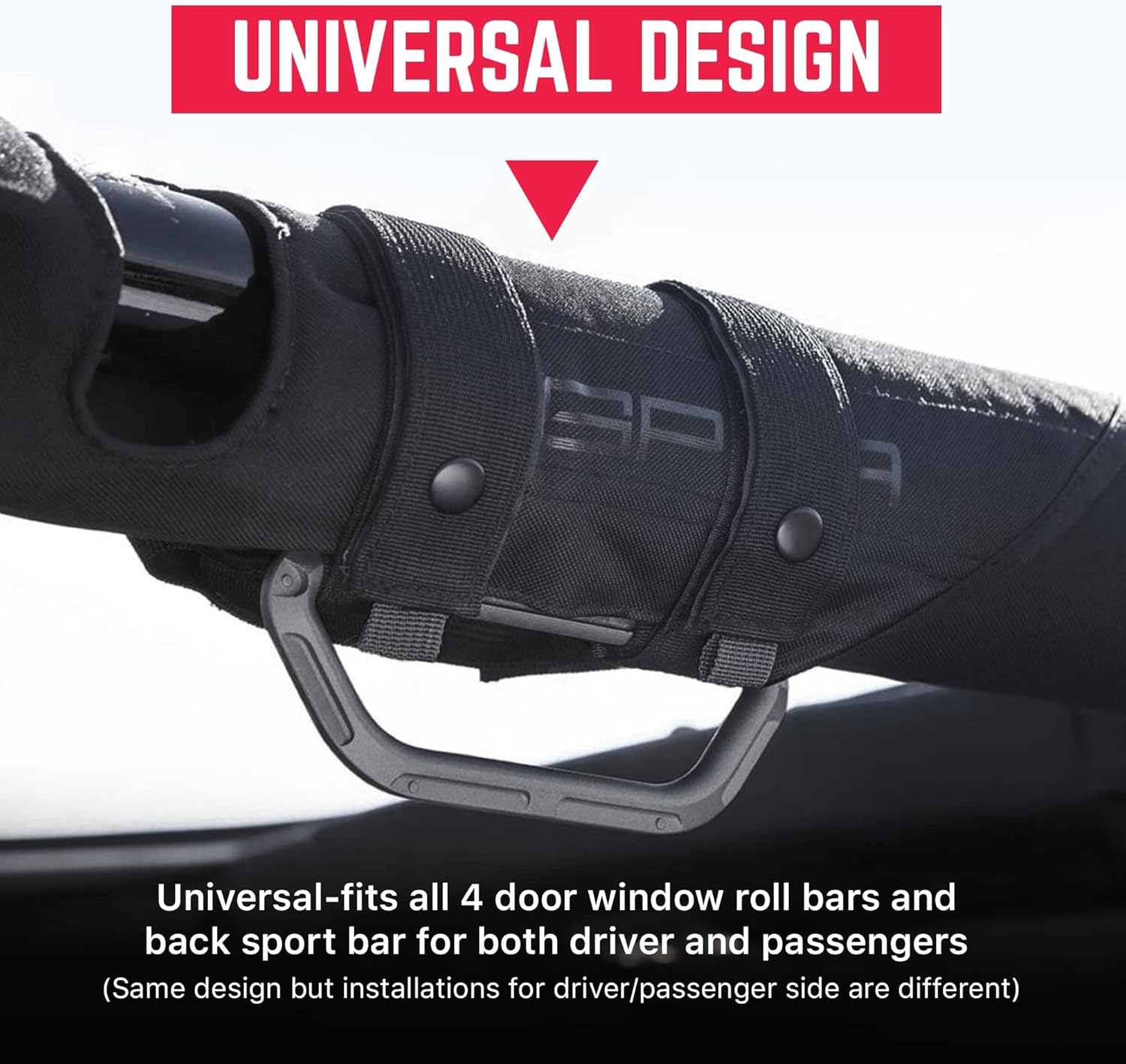 GPCA - GP Grip LITE Grab Handle for 2007-2023 Jeep Wrangler 4xe, JL, JT, JK, Sport, Sahara and Rubicon 4DR/2DR Aluminum Metal, Patented Roll Bar, 1 Pair, Jet Black